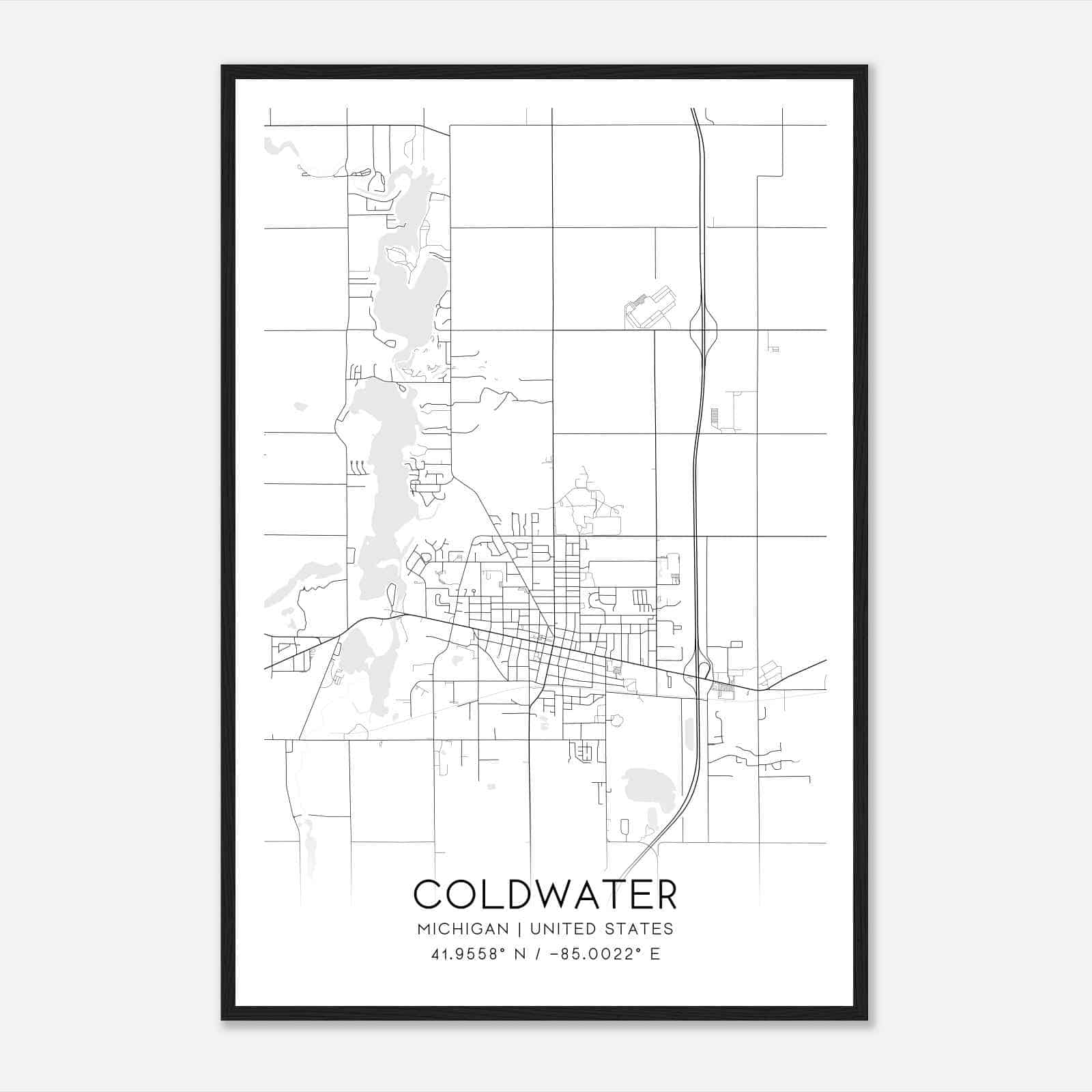 Coldwater Michigan Map Poster, Modern Home Decor Wall Art Print