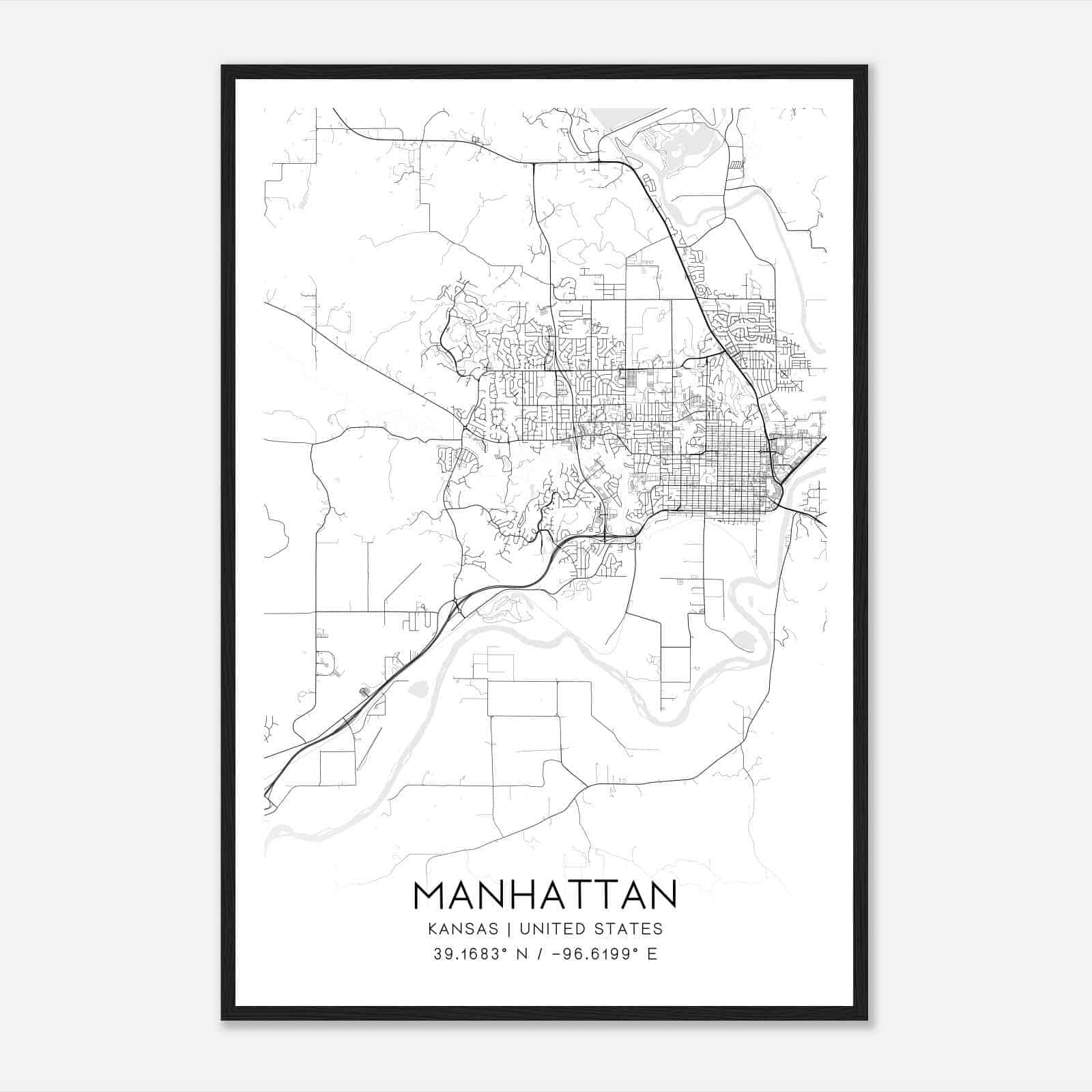 Manhattan Kansas Map Poster, Modern Home Decor Wall Art Print