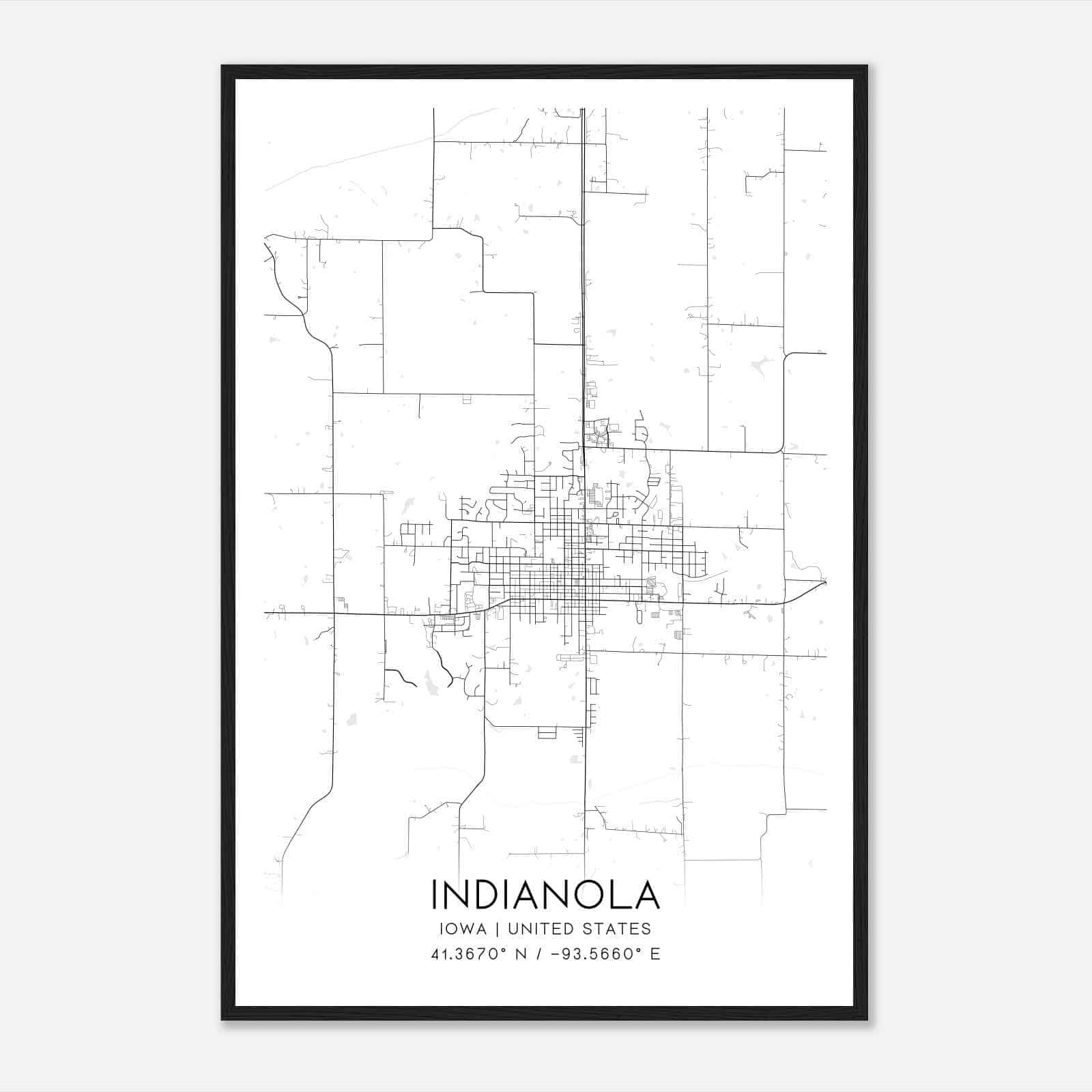 Indianola Iowa Map Poster, Modern Home Decor Wall Art Print