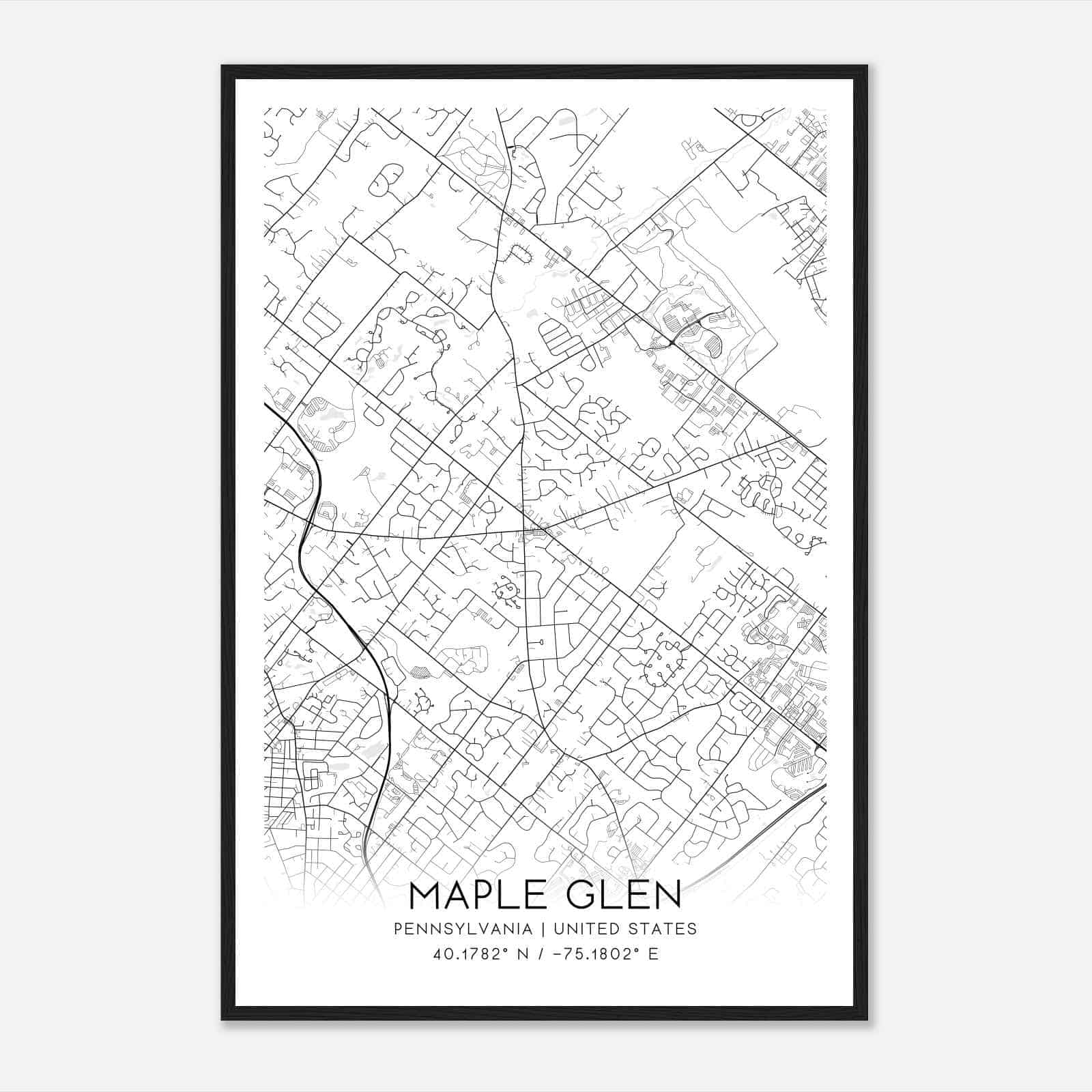 Maple Glen Pennsylvania Map Poster, Modern Home Decor Wall Art Print