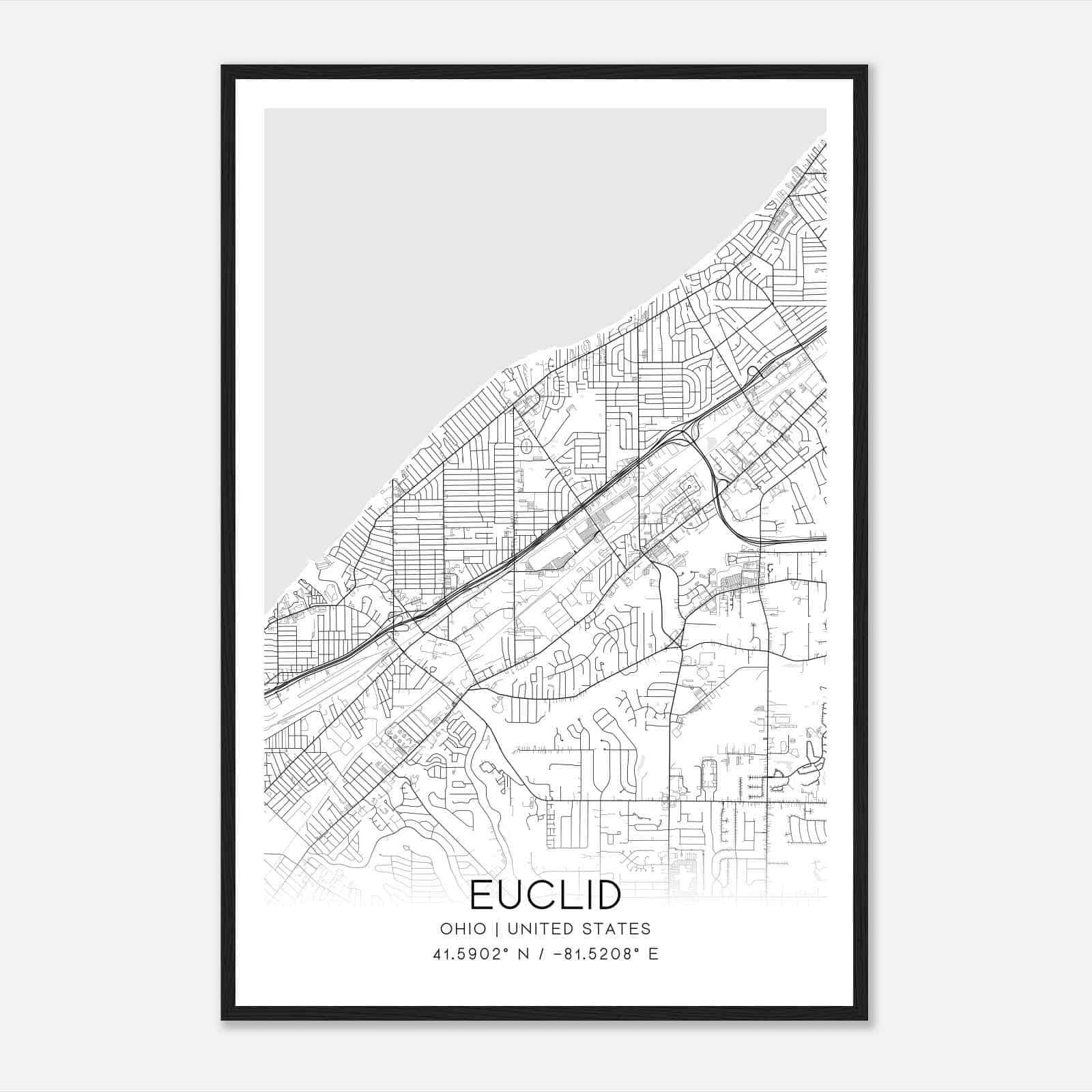 Euclid Ohio Map Poster, Modern Home Decor Wall Art Print