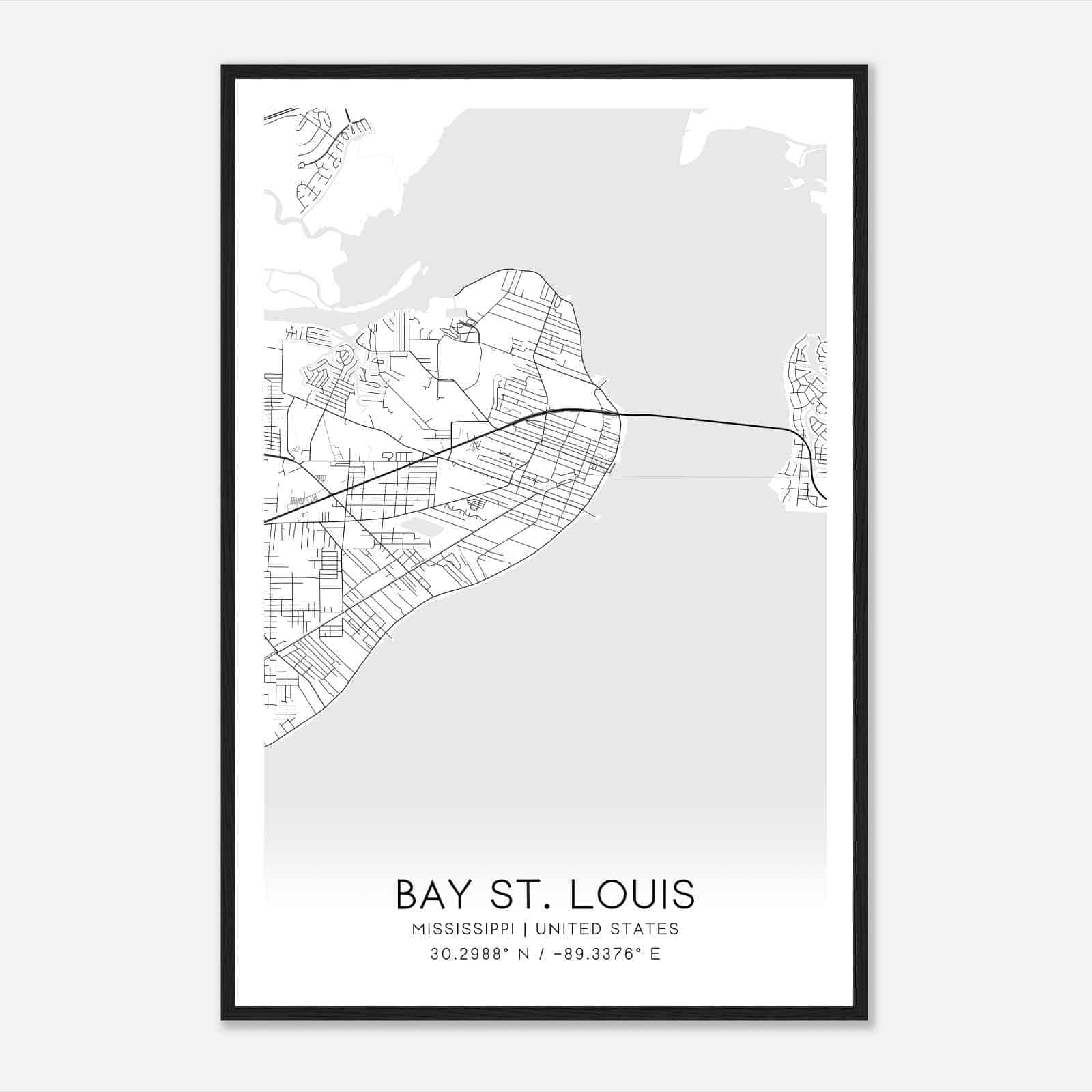 Bay St. Louis Mississippi Map Poster, Modern Home Decor Wall Art Print