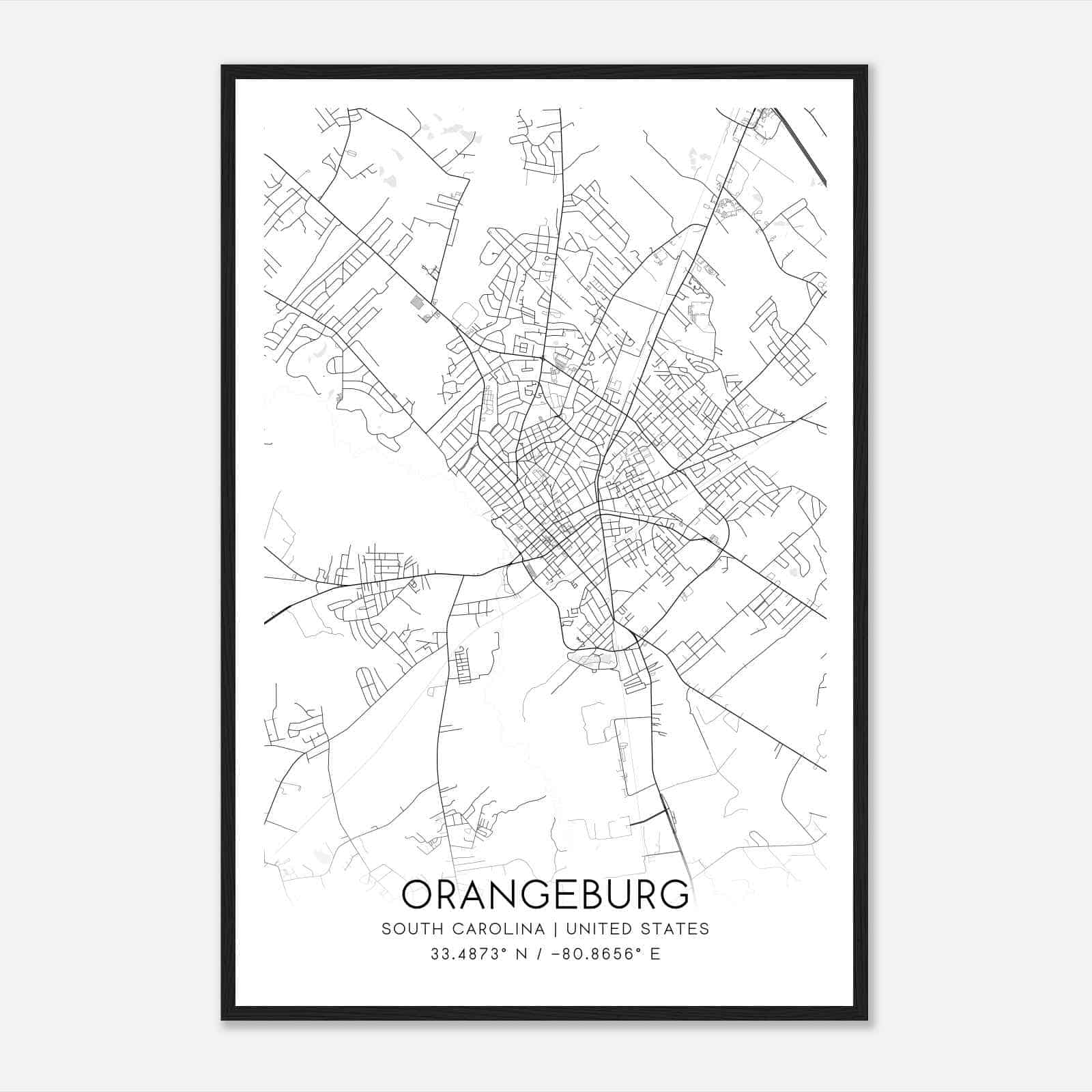 Orangeburg South Carolina Map Poster, Modern Home Decor Wall Art Print