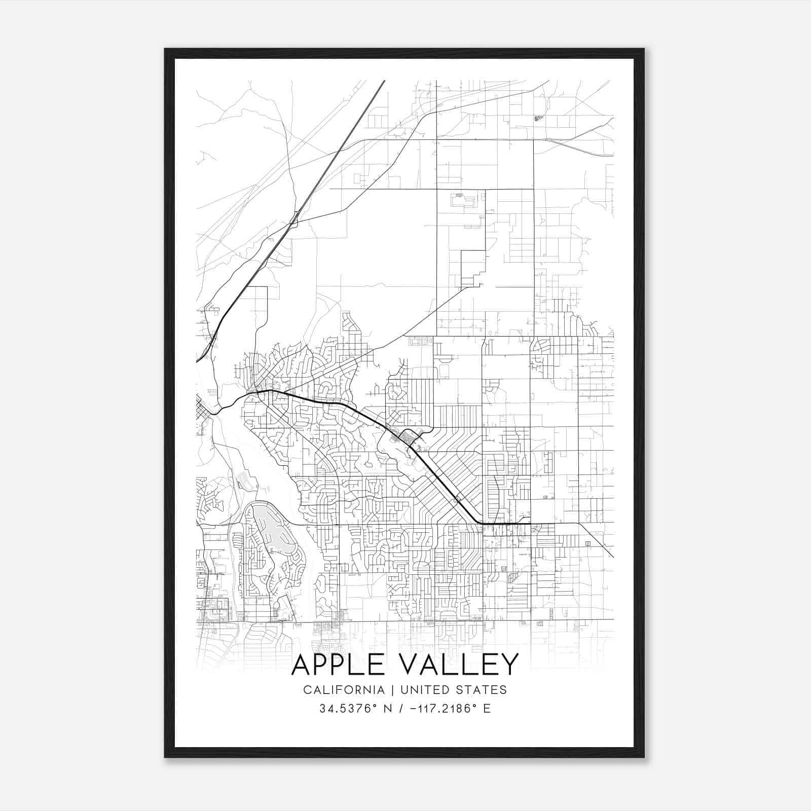 Apple Valley California Map Poster, Modern Home Decor Wall Art Print