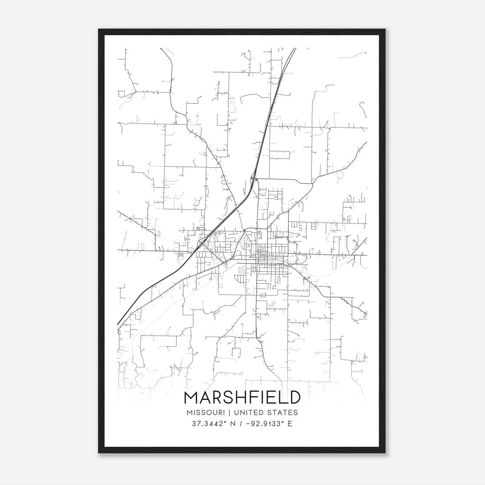 Marshfield Missouri Map Poster, Modern Home Decor Wall Art Print