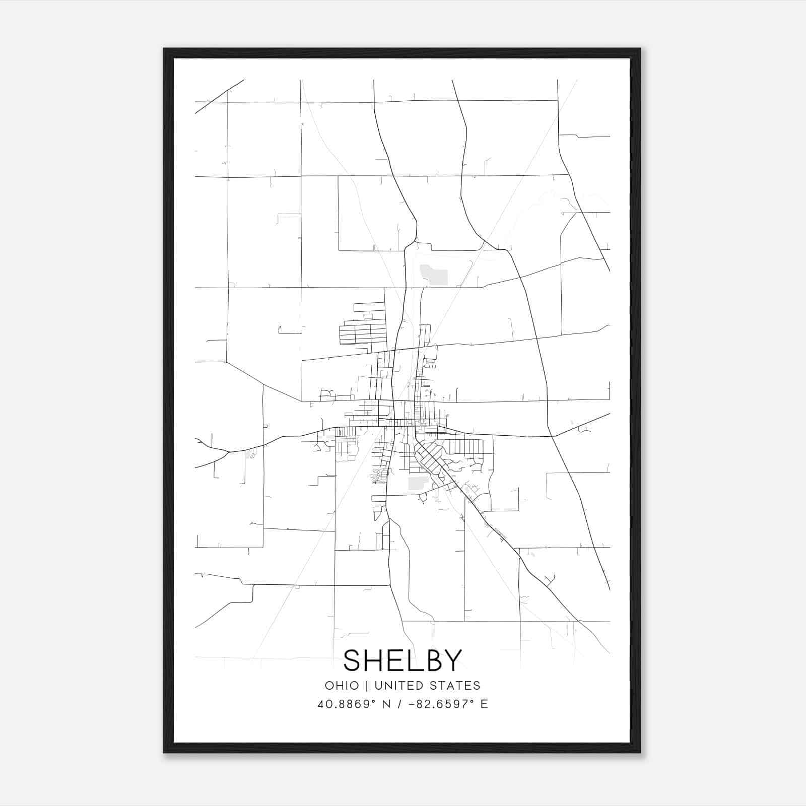 Shelby Ohio Map Poster, Modern Home Decor Wall Art Print