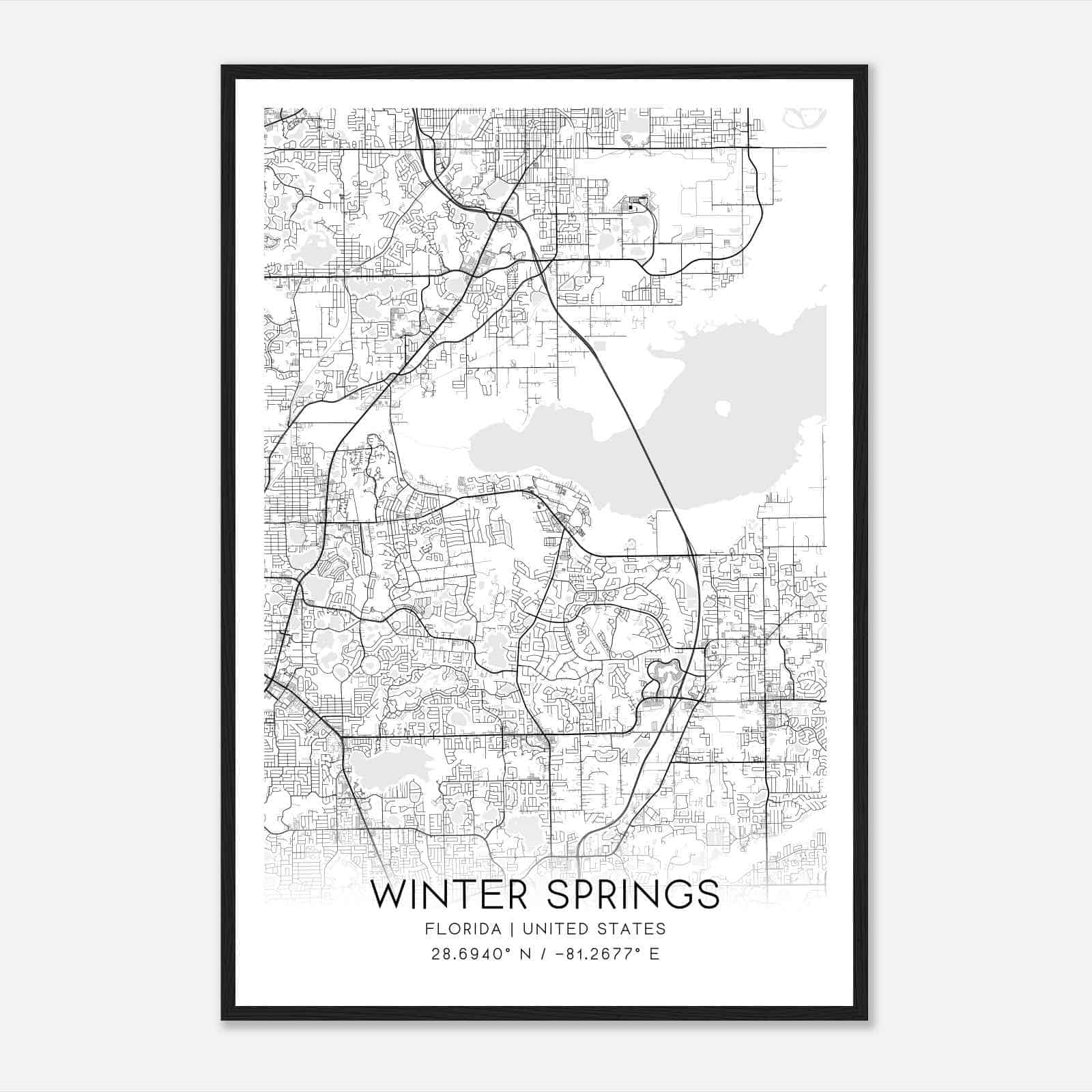 Winter Springs Florida Map Poster, Modern Home Decor Wall Art Print