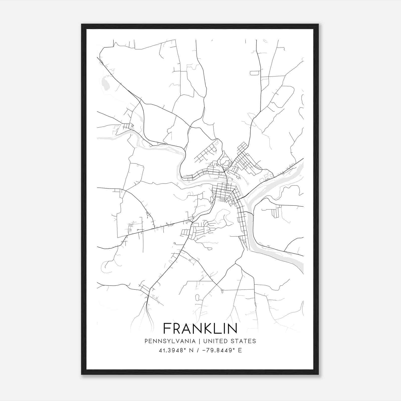 Franklin Pennsylvania Map Poster, Modern Home Decor Wall Art Print