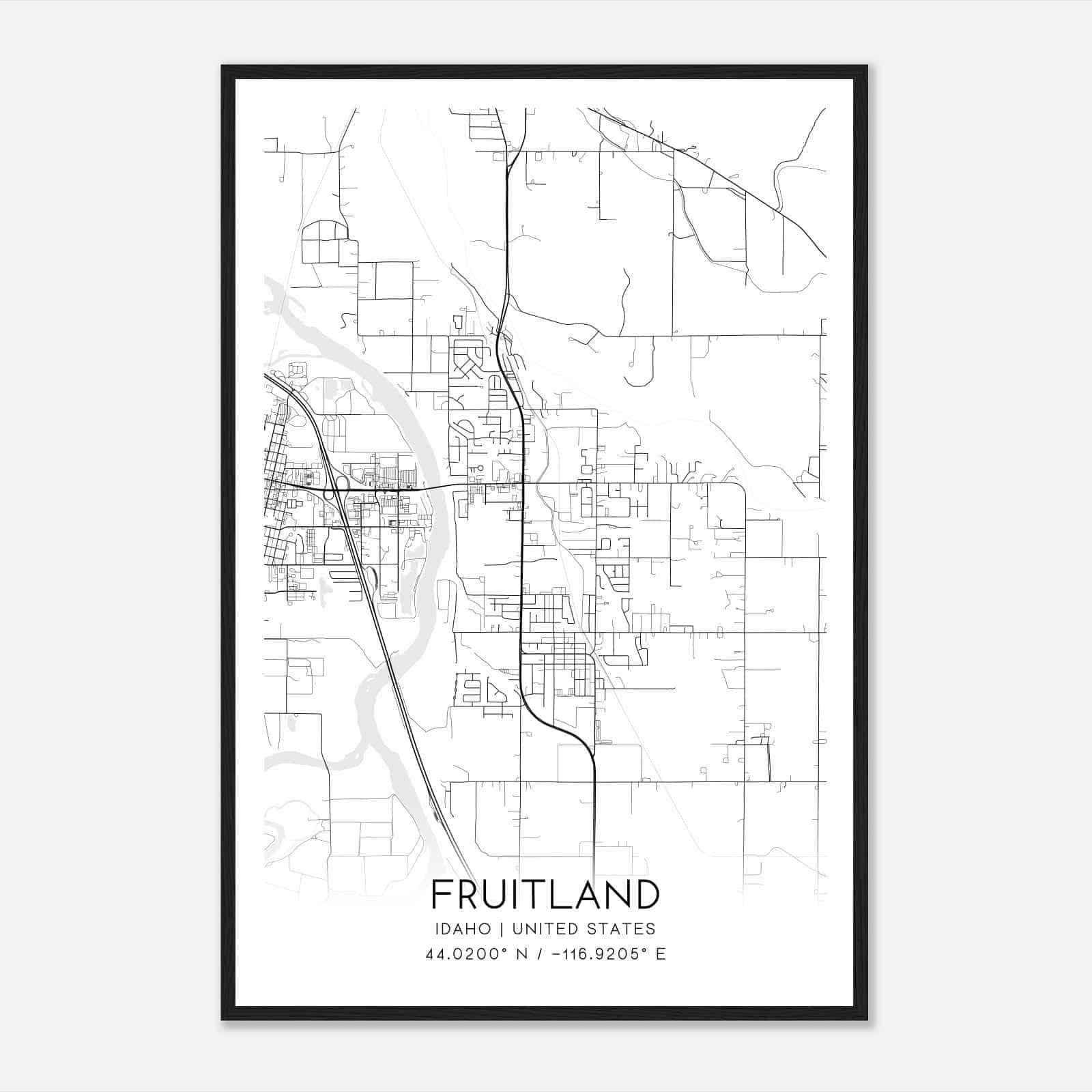 Fruitland Idaho Map Poster, Modern Home Decor Wall Art Print