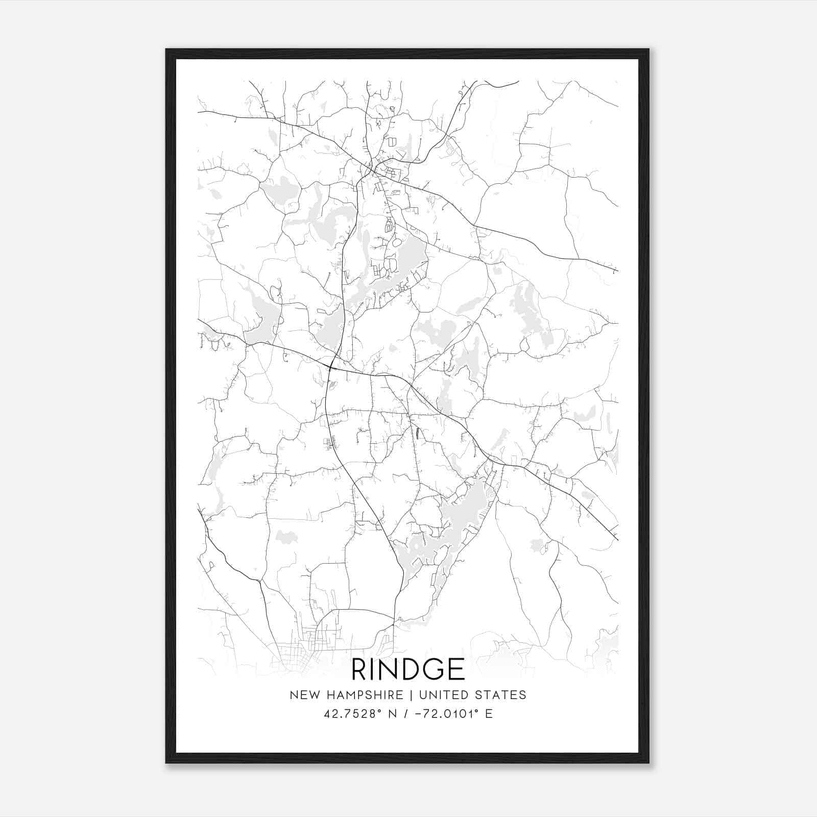 Rindge New Hampshire Map Poster, Modern Home Decor Wall Art Print