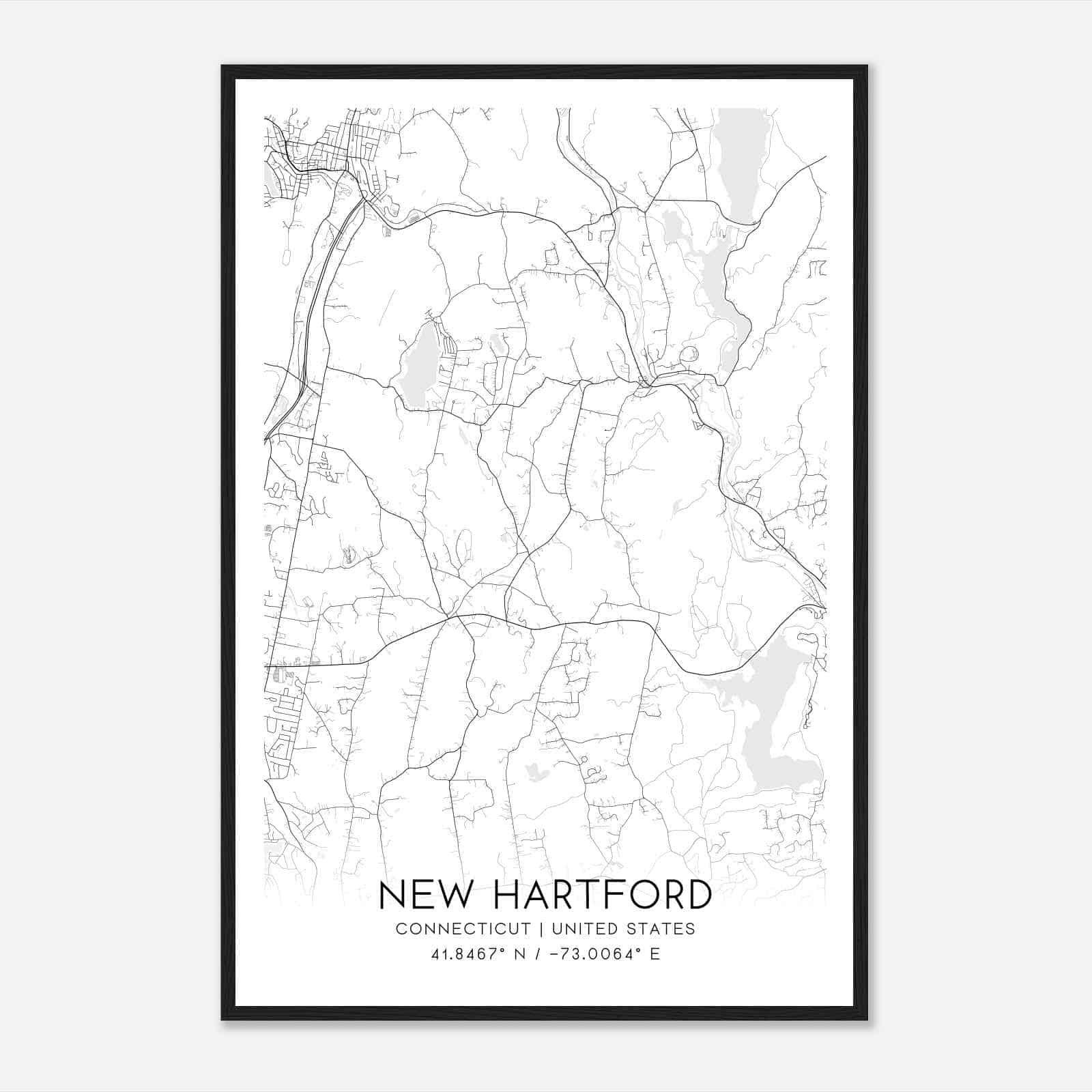 New Hartford Connecticut Map Poster, Modern Home Decor Wall Art Print