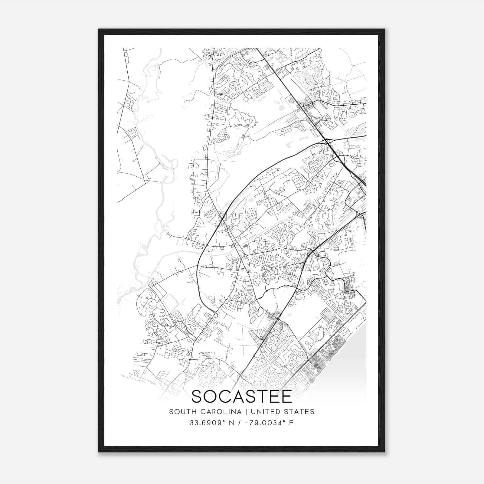 Socastee South Carolina Map Poster, Modern Home Decor Wall Art Print