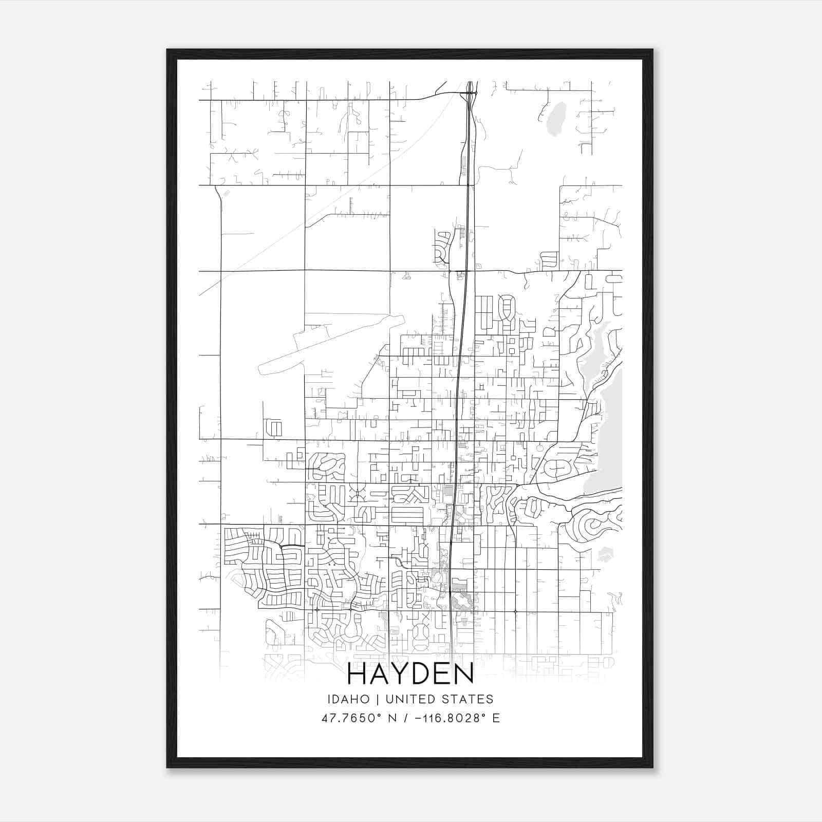 Hayden Idaho Map Poster, Modern Home Decor Wall Art Print
