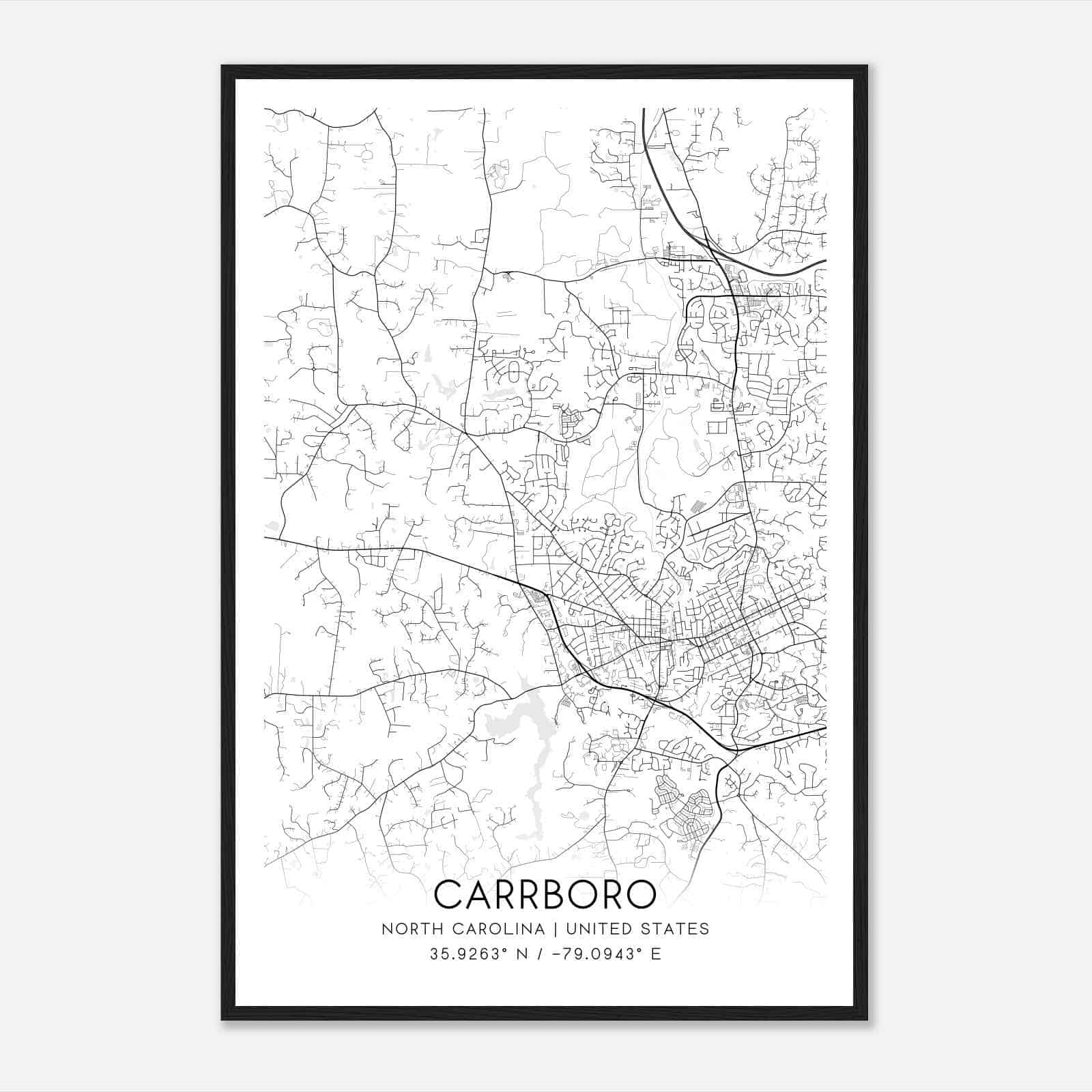 Carrboro North Carolina Map Poster, Modern Home Decor Wall Art Print