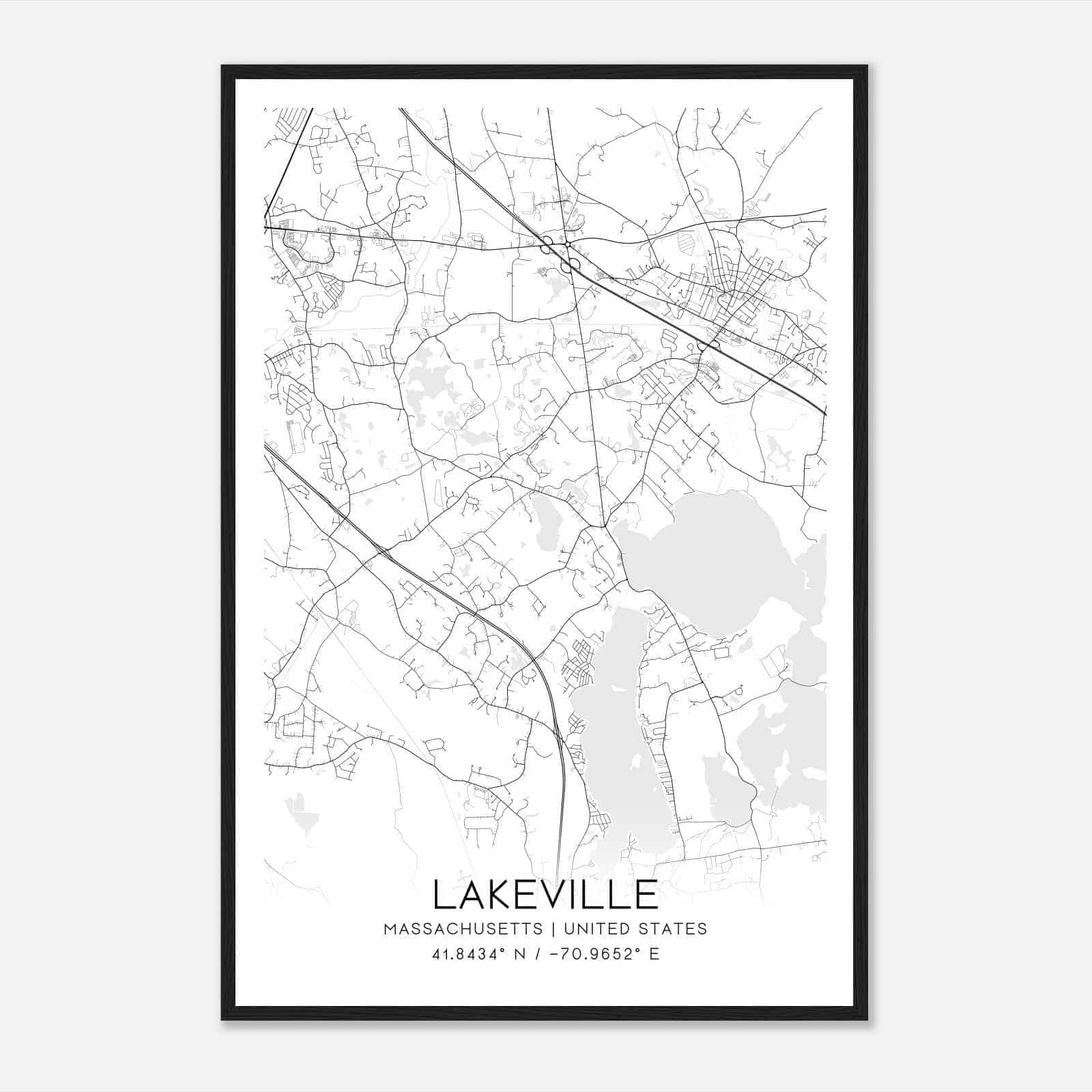 Lakeville Massachusetts Map Poster, Modern Home Decor Wall Art Print