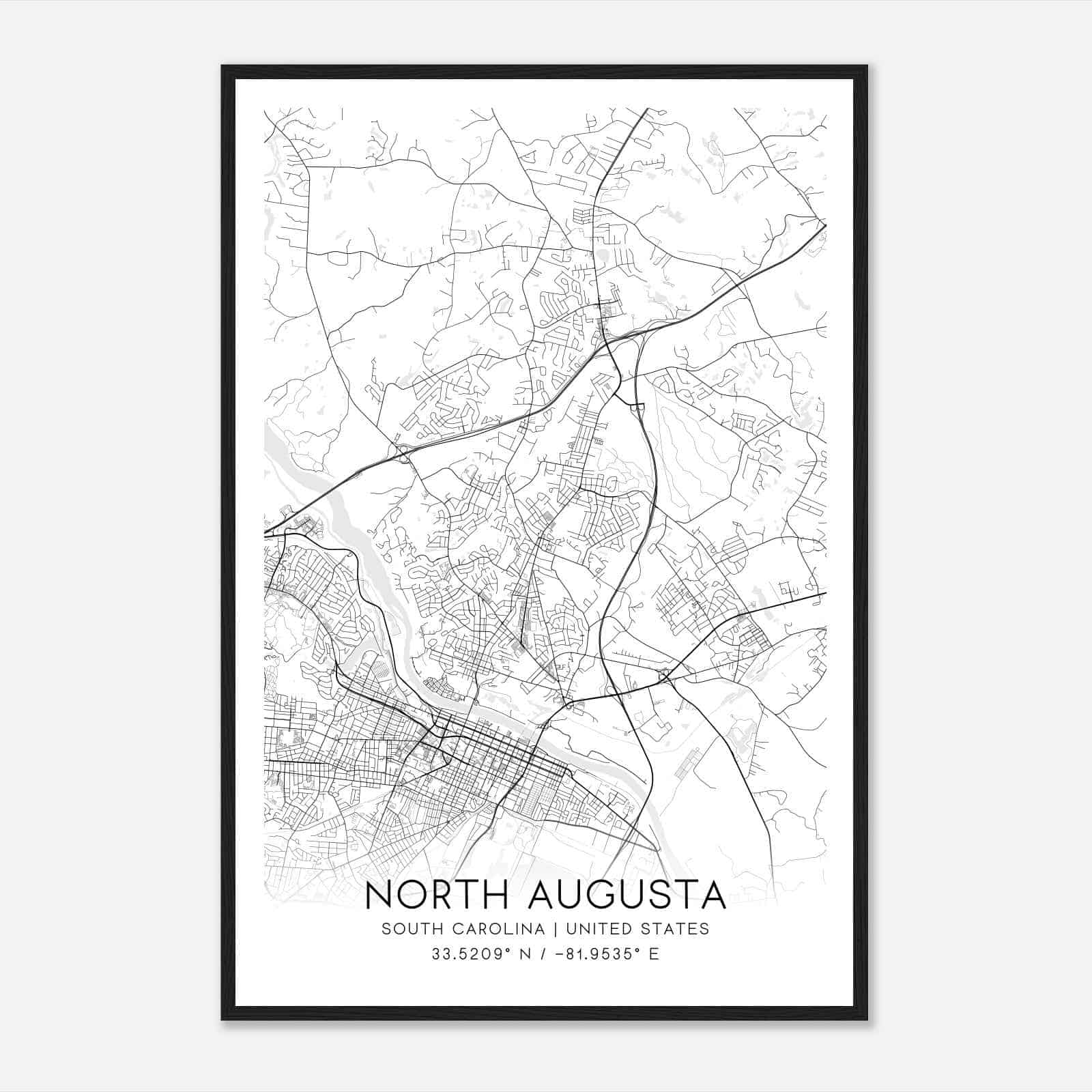 North Augusta South Carolina Map Poster, Modern Home Decor Wall Art Print