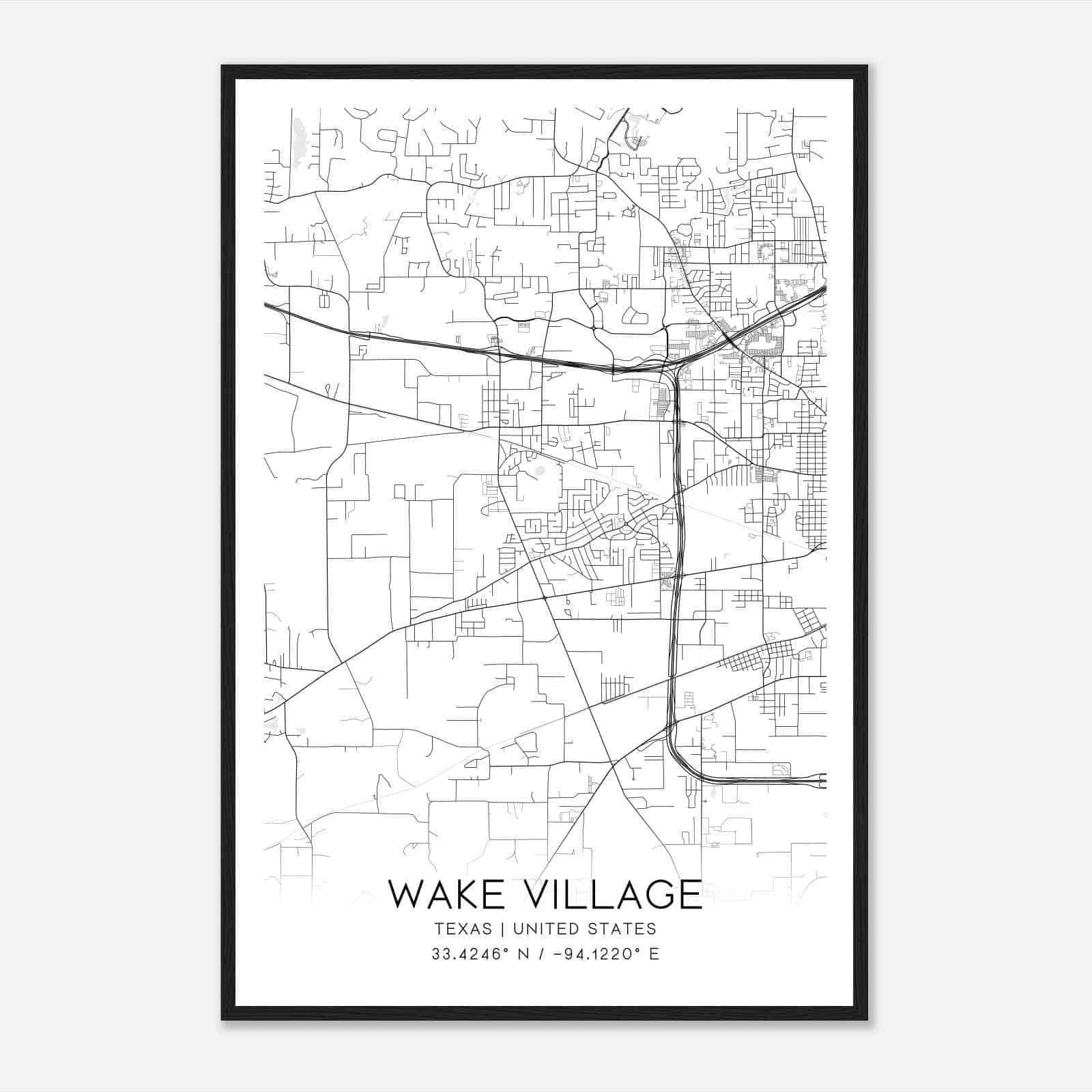 Wake Village Texas Map Poster, Modern Home Decor Wall Art Print