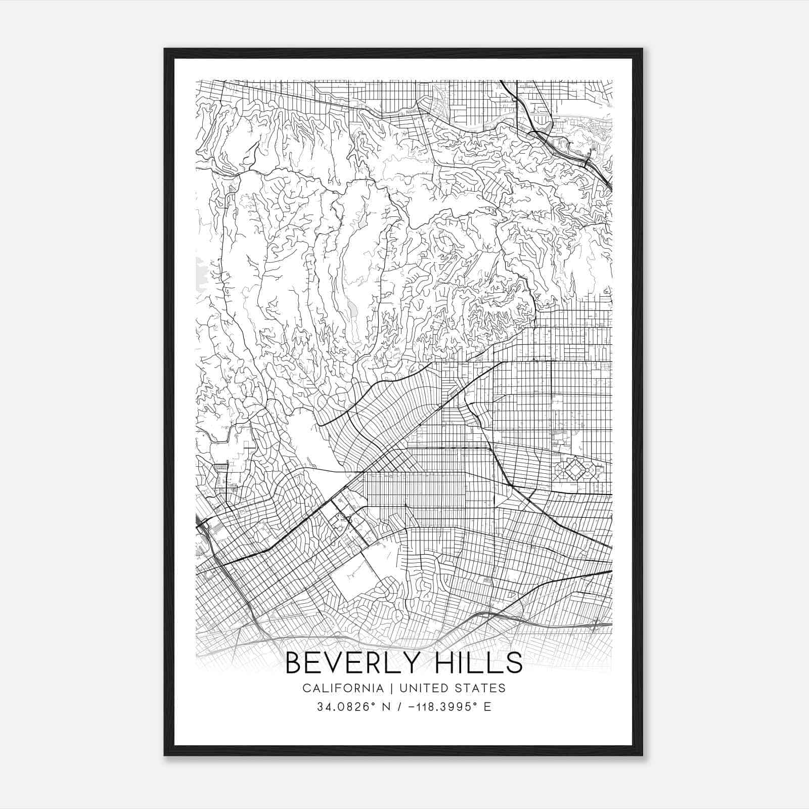 Beverly Hills California Map Poster, Modern Home Decor Wall Art Print