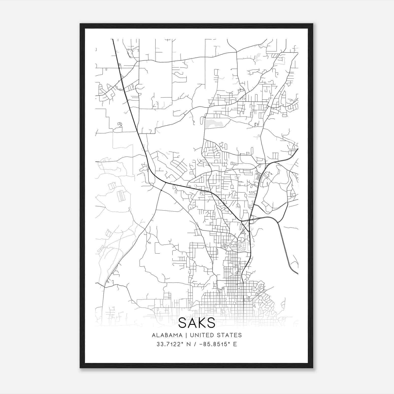 Saks Alabama Map Poster, Modern Home Decor Wall Art Print