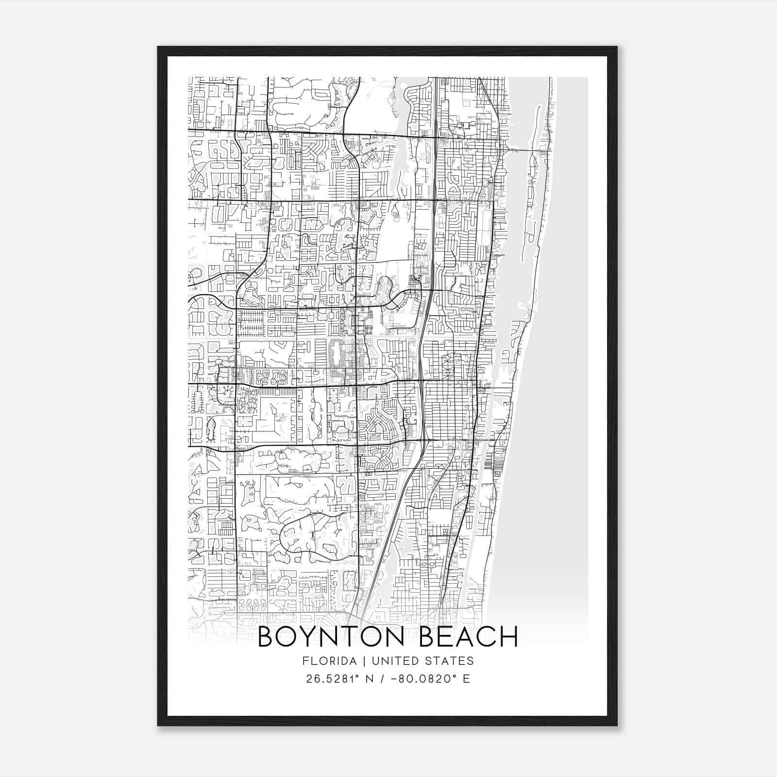 Boynton Beach Florida Map Poster, Modern Home Decor Wall Art Print
