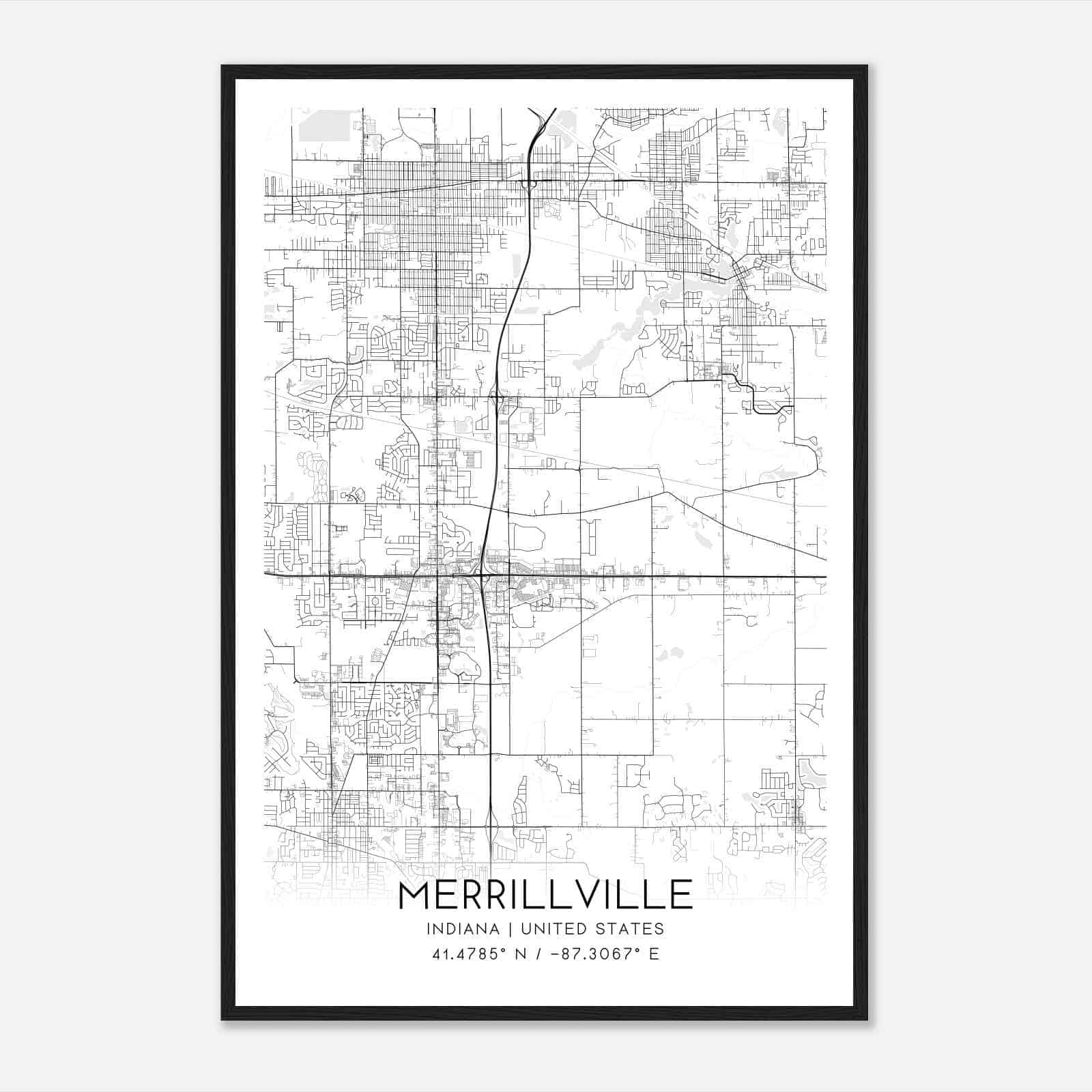 Merrillville Indiana Map Poster, Modern Home Decor Wall Art Print Merrillville Indiana Map Poster, Modern Home Decor Wall Art Print