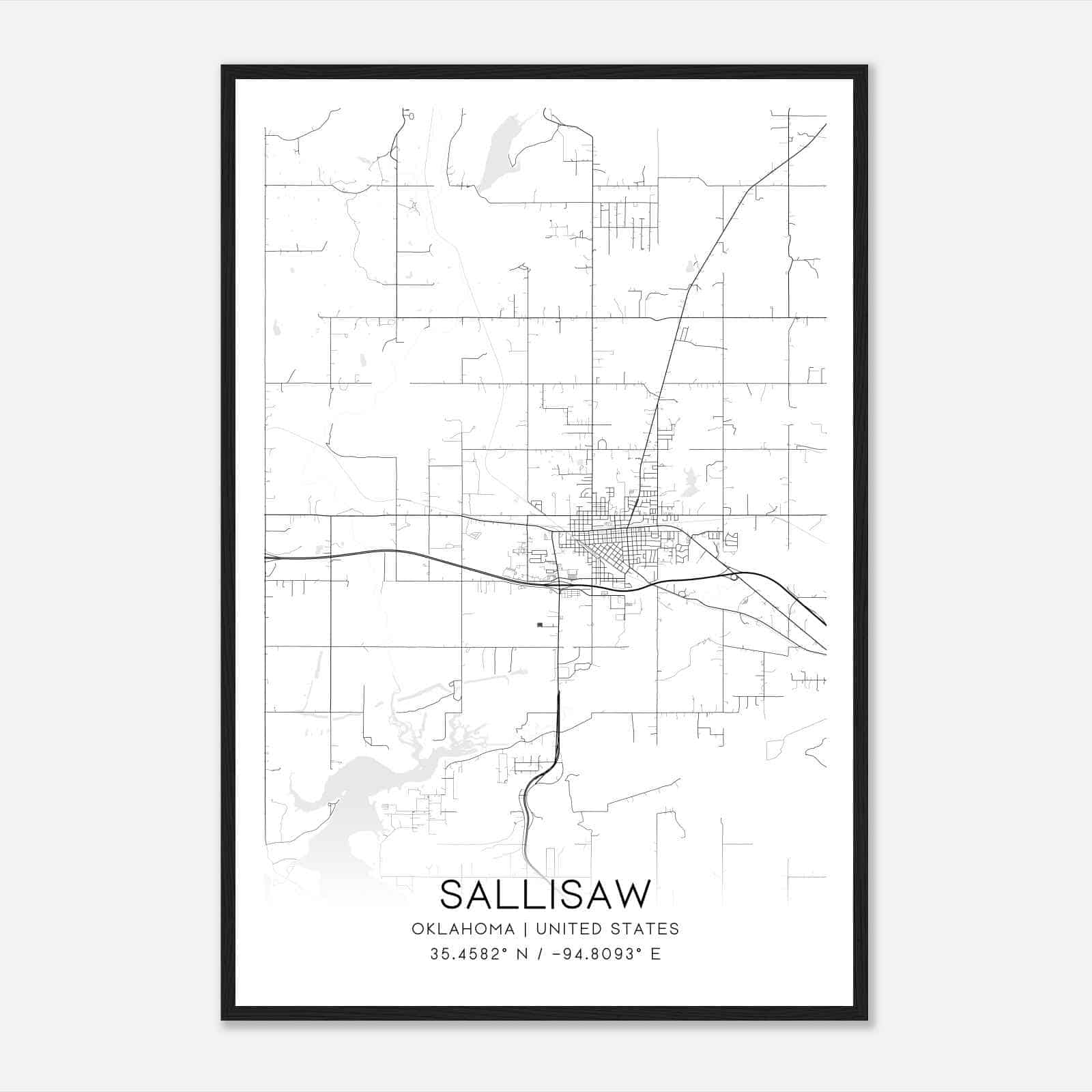 Sallisaw Oklahoma Map Poster, Modern Home Decor Wall Art Print