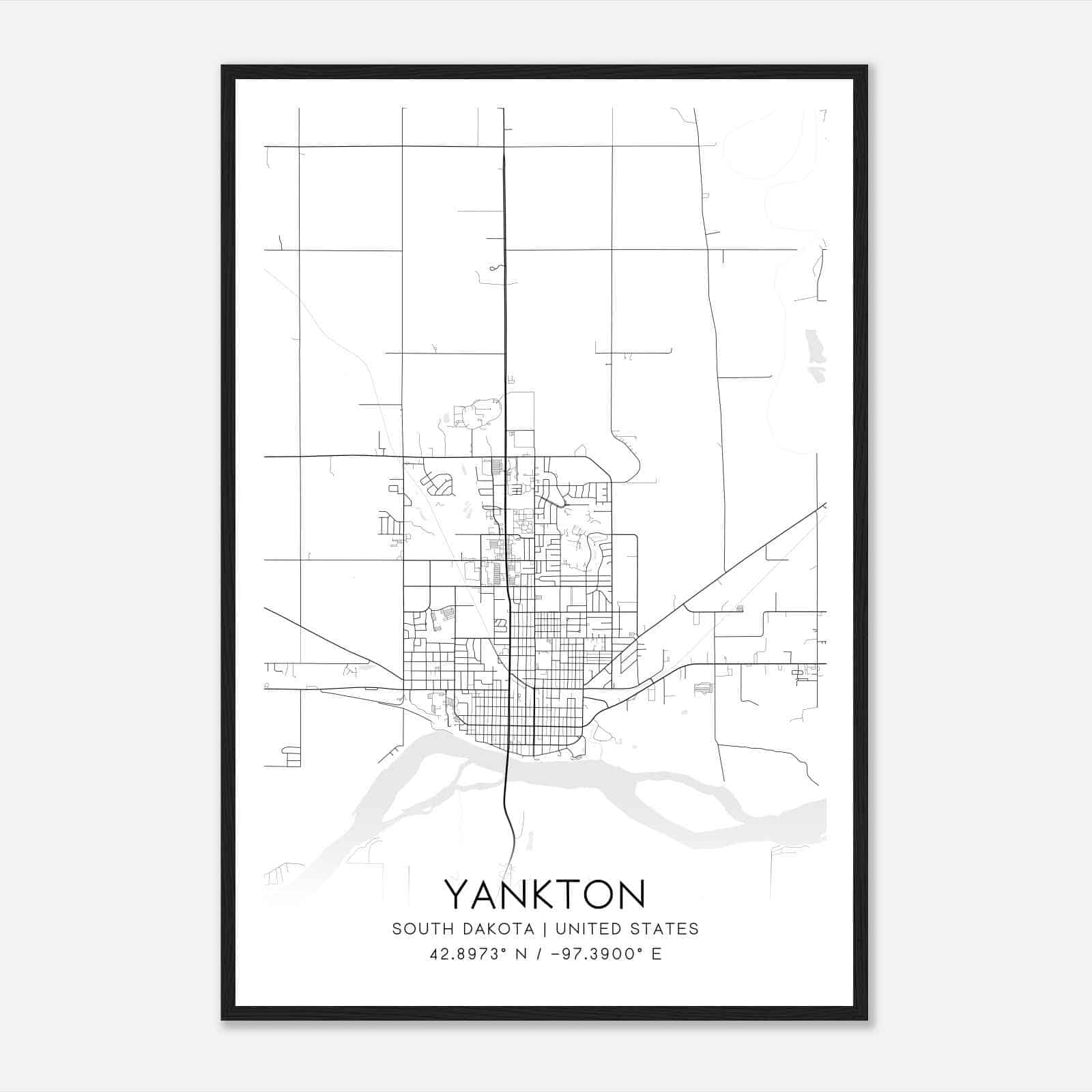 Yankton South Dakota Map Poster, Modern Home Decor Wall Art Print