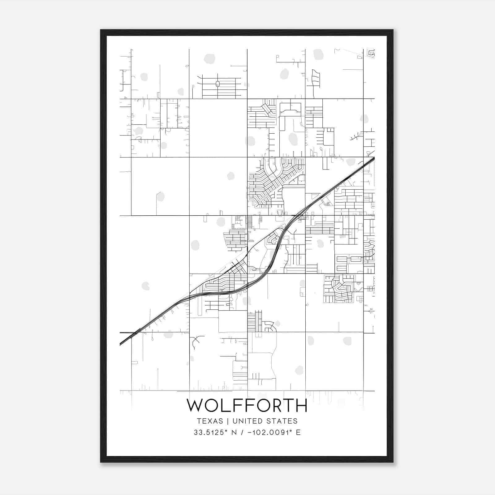 Wolfforth Texas Map Poster, Modern Home Decor Wall Art Print