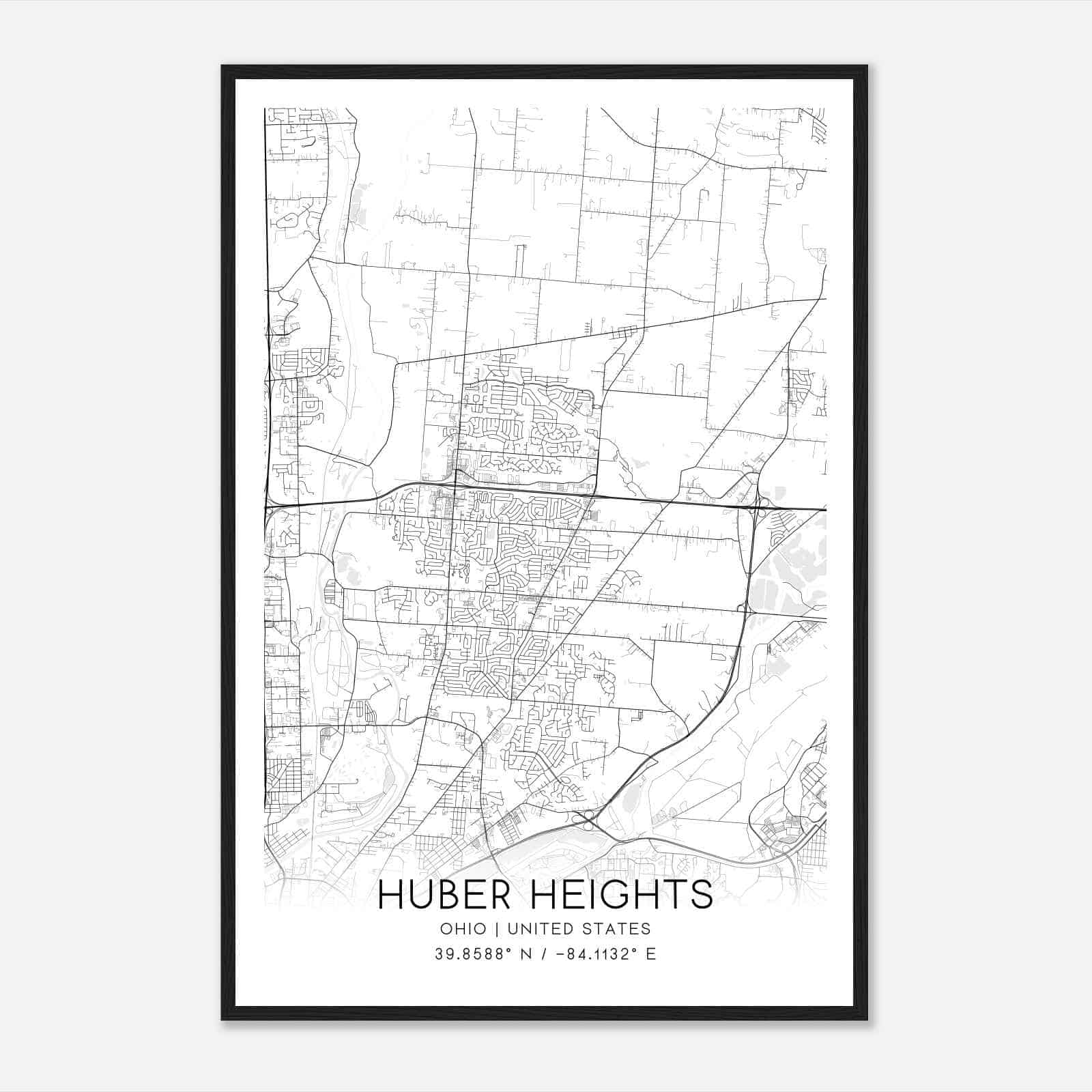 Huber Heights Ohio Map Poster, Modern Home Decor Wall Art Print