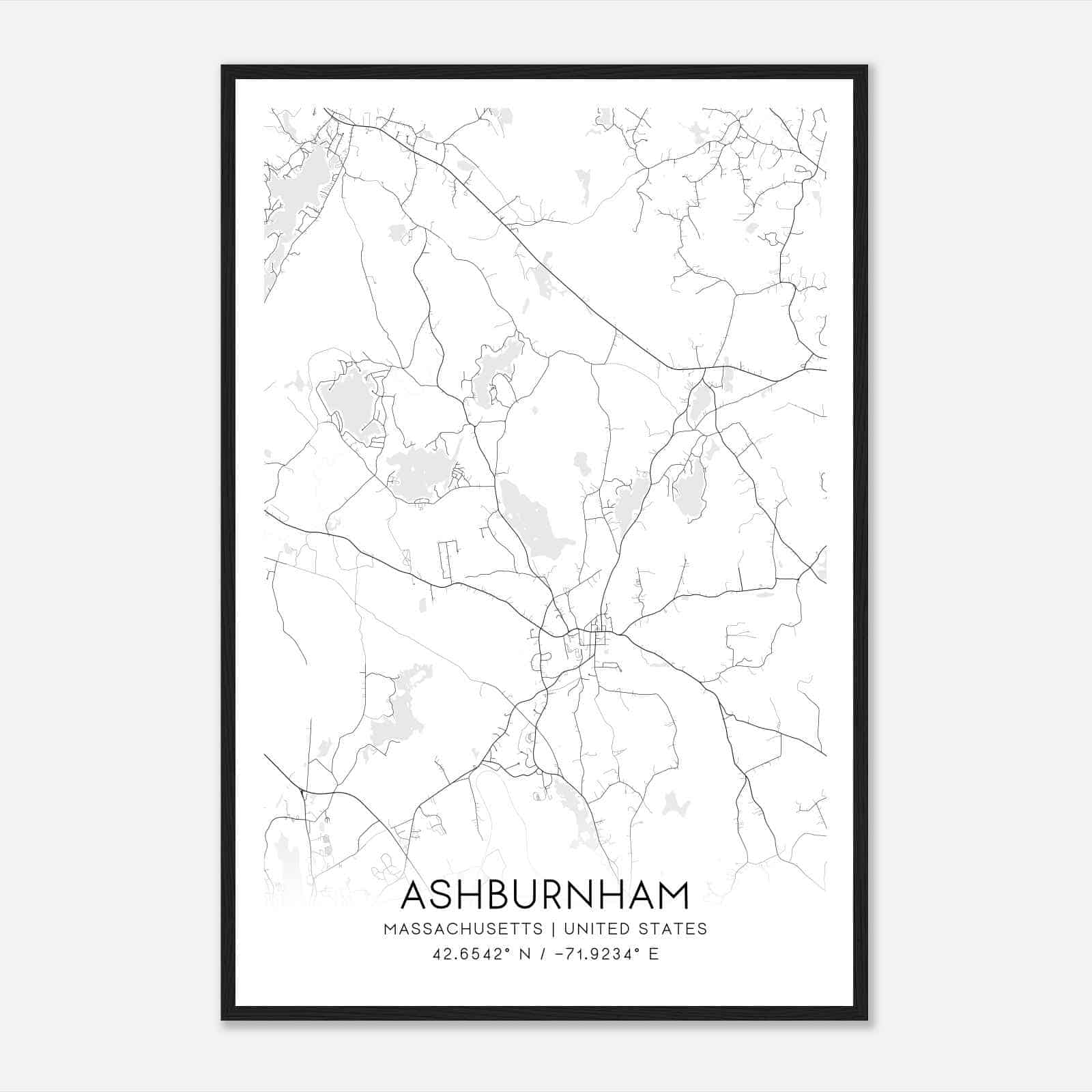 Ashburnham Massachusetts Map Poster, Modern Home Decor Wall Art Print