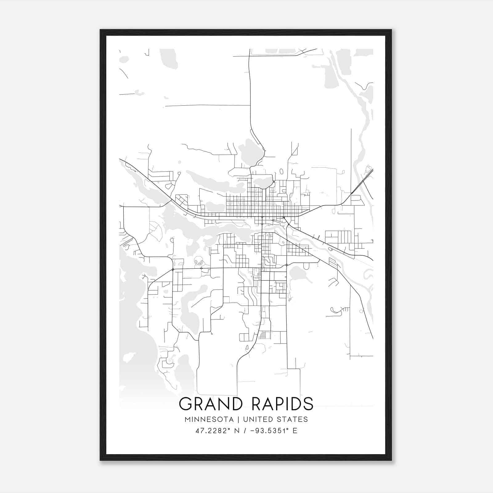 Grand Rapids Minnesota Map Poster, Modern Home Decor Wall Art Print