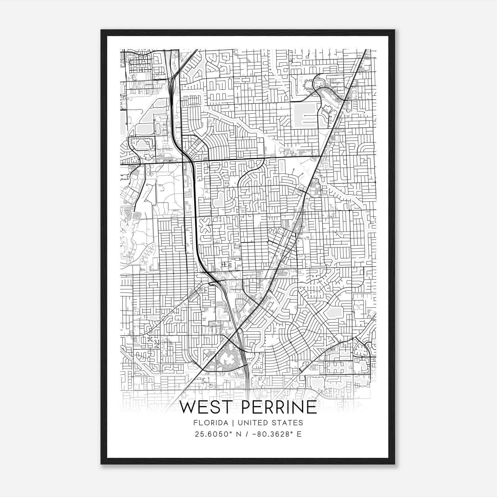 West Perrine Florida Map Poster, Modern Home Decor Wall Art Print