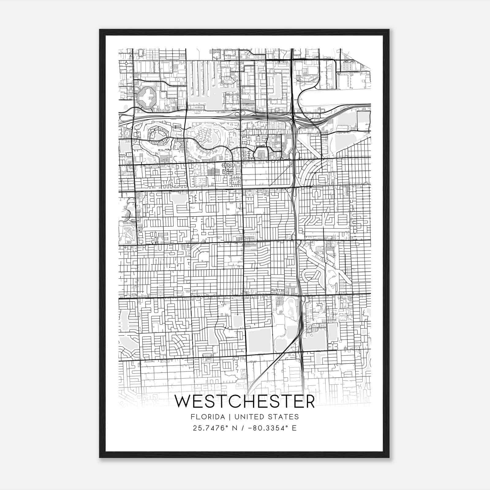 Westchester Florida Map Poster, Modern Home Decor Wall Art Print