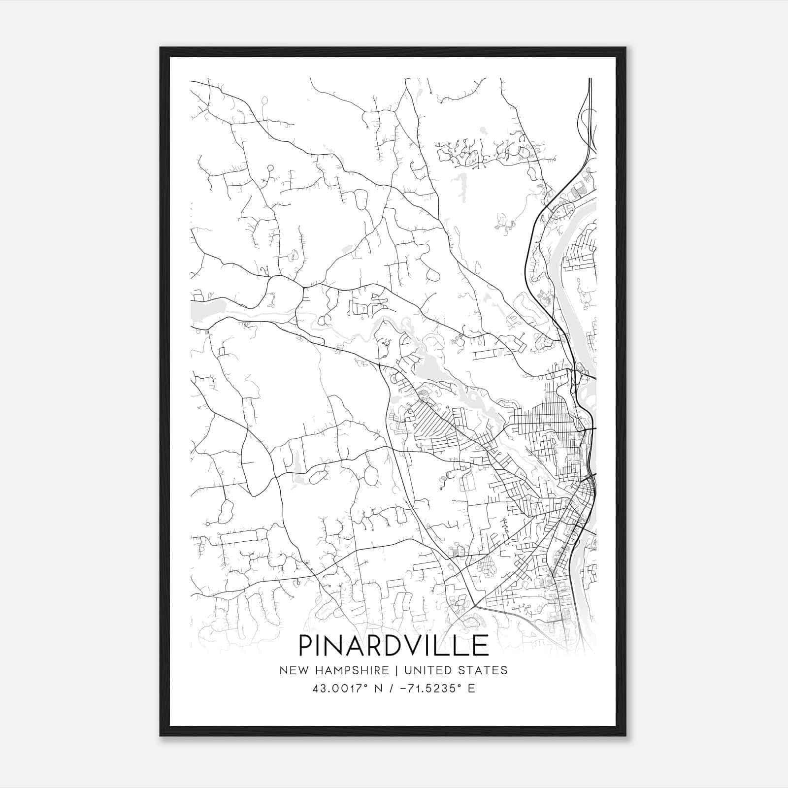 Pinardville New Hampshire Map Poster, Modern Home Decor Wall Art Print