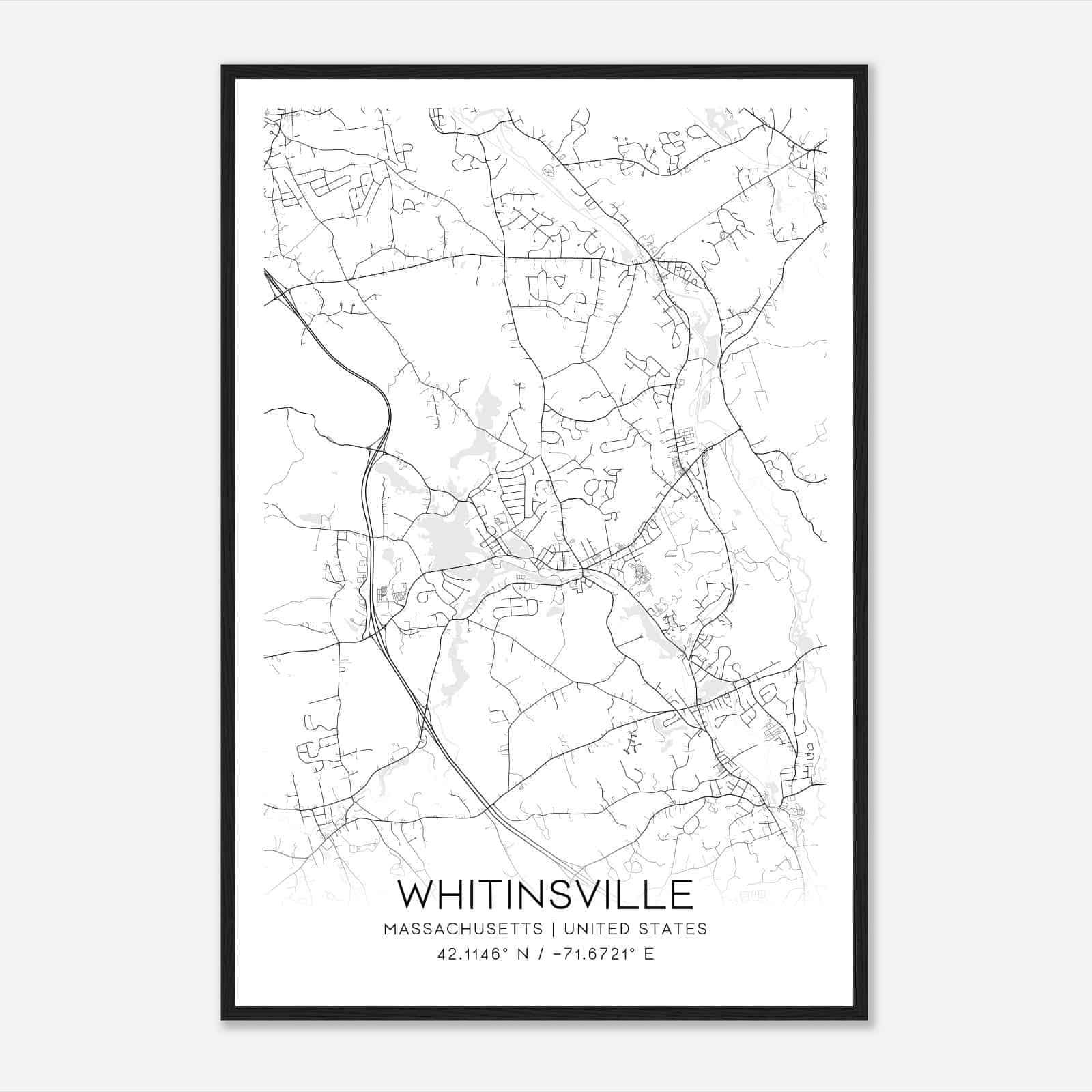 Whitinsville Massachusetts Map Poster, Modern Home Decor Wall Art Print