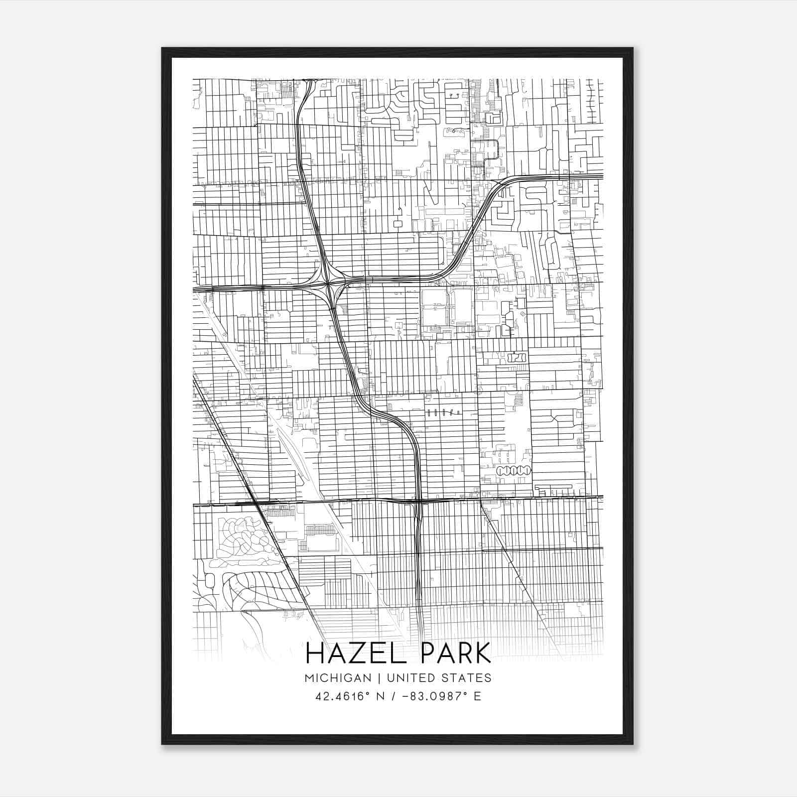 Hazel Park Michigan Map Poster, Modern Home Decor Wall Art Print