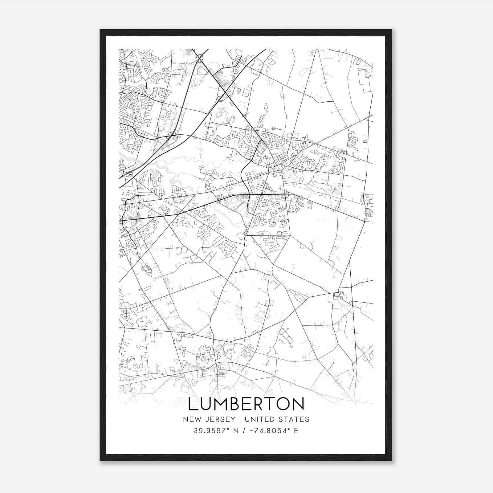 Lumberton New Jersey Map Poster, Modern Home Decor Wall Art Print