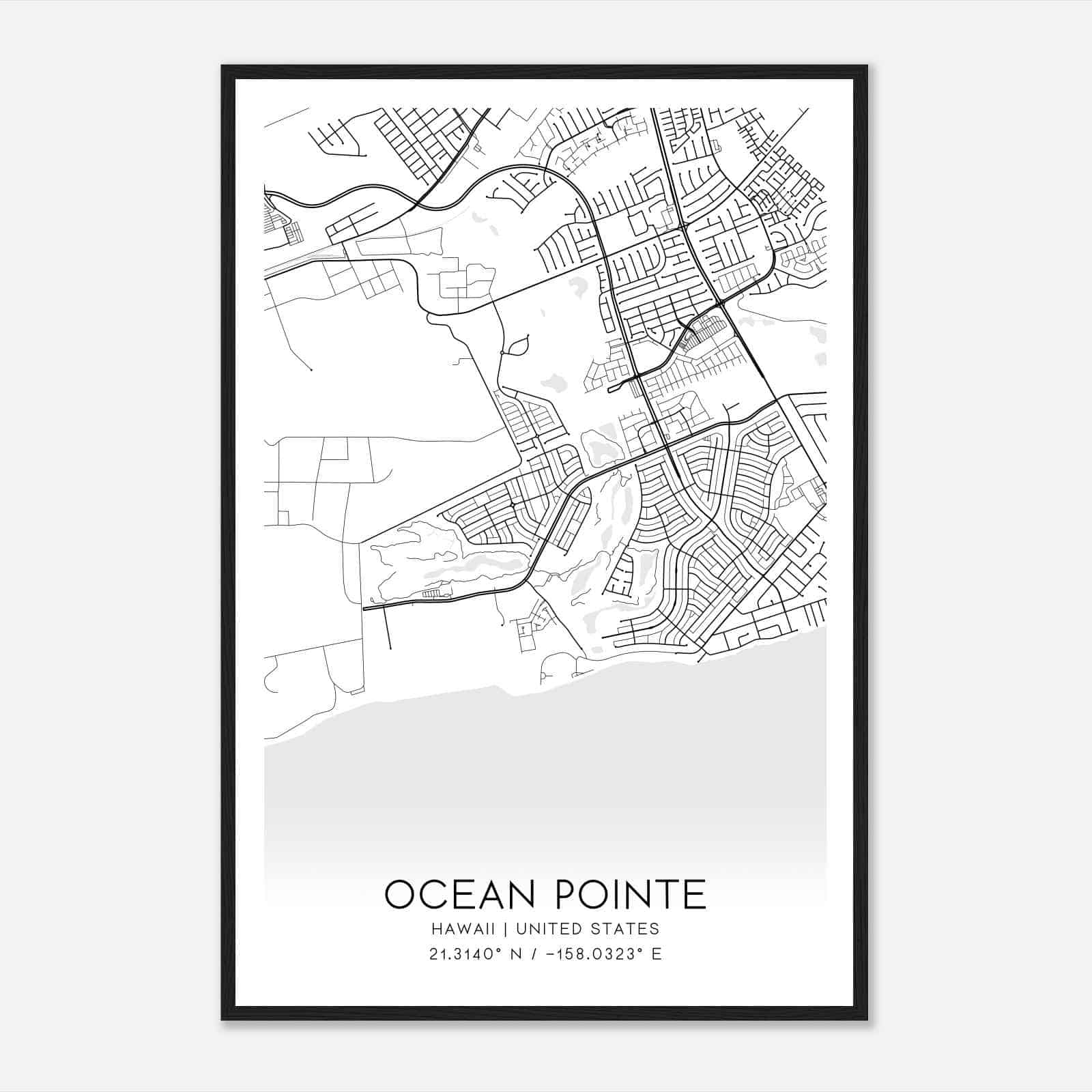 Ocean Pointe Hawaii Map Poster, Modern Home Decor Wall Art Print