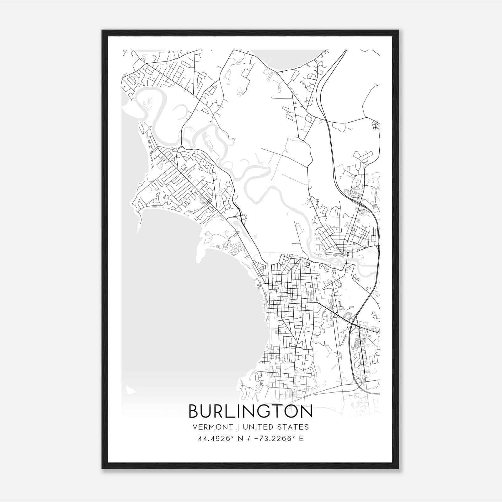 Burlington Vermont Map Poster, Modern Home Decor Wall Art Print