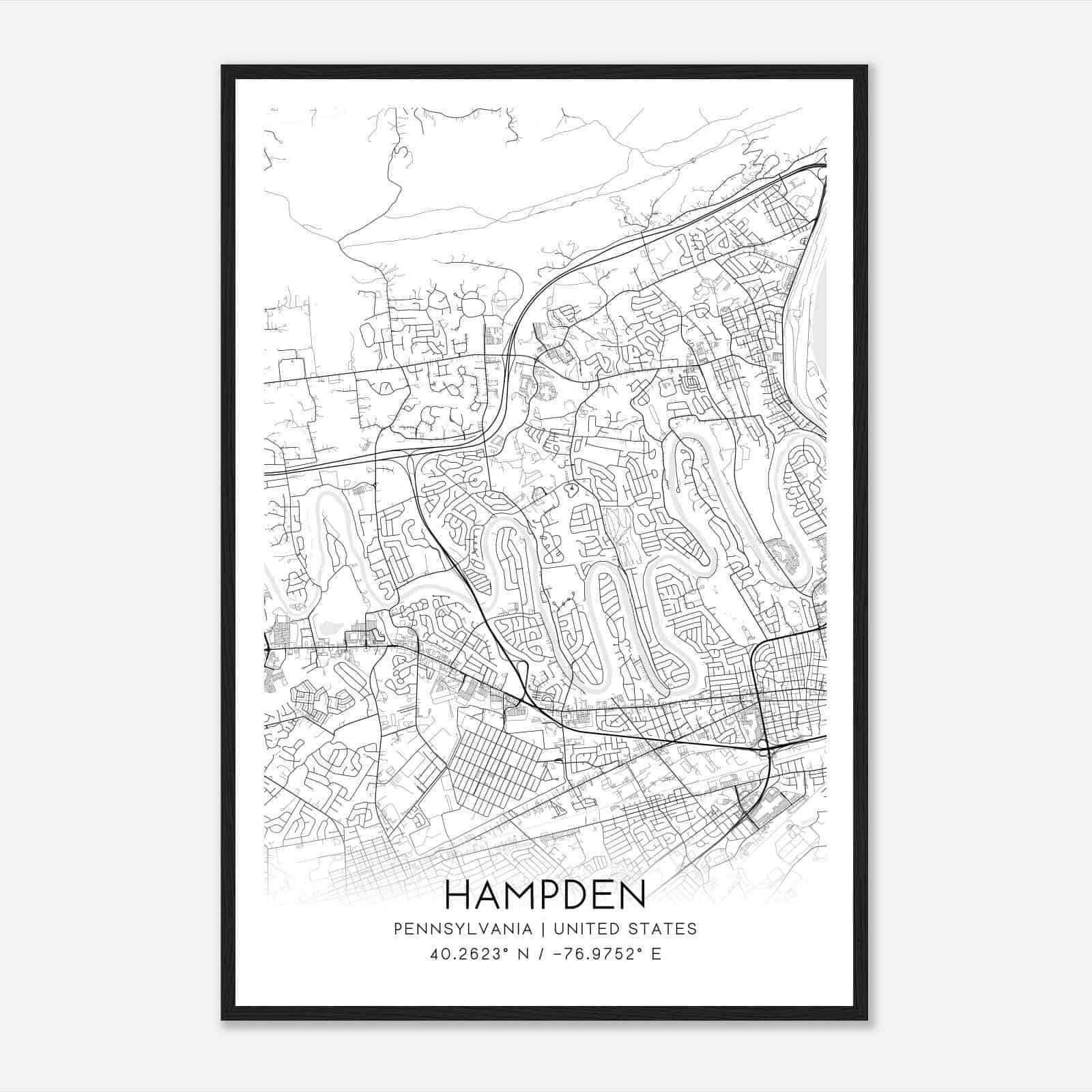 Hampden Pennsylvania Map Poster, Modern Home Decor Wall Art Print