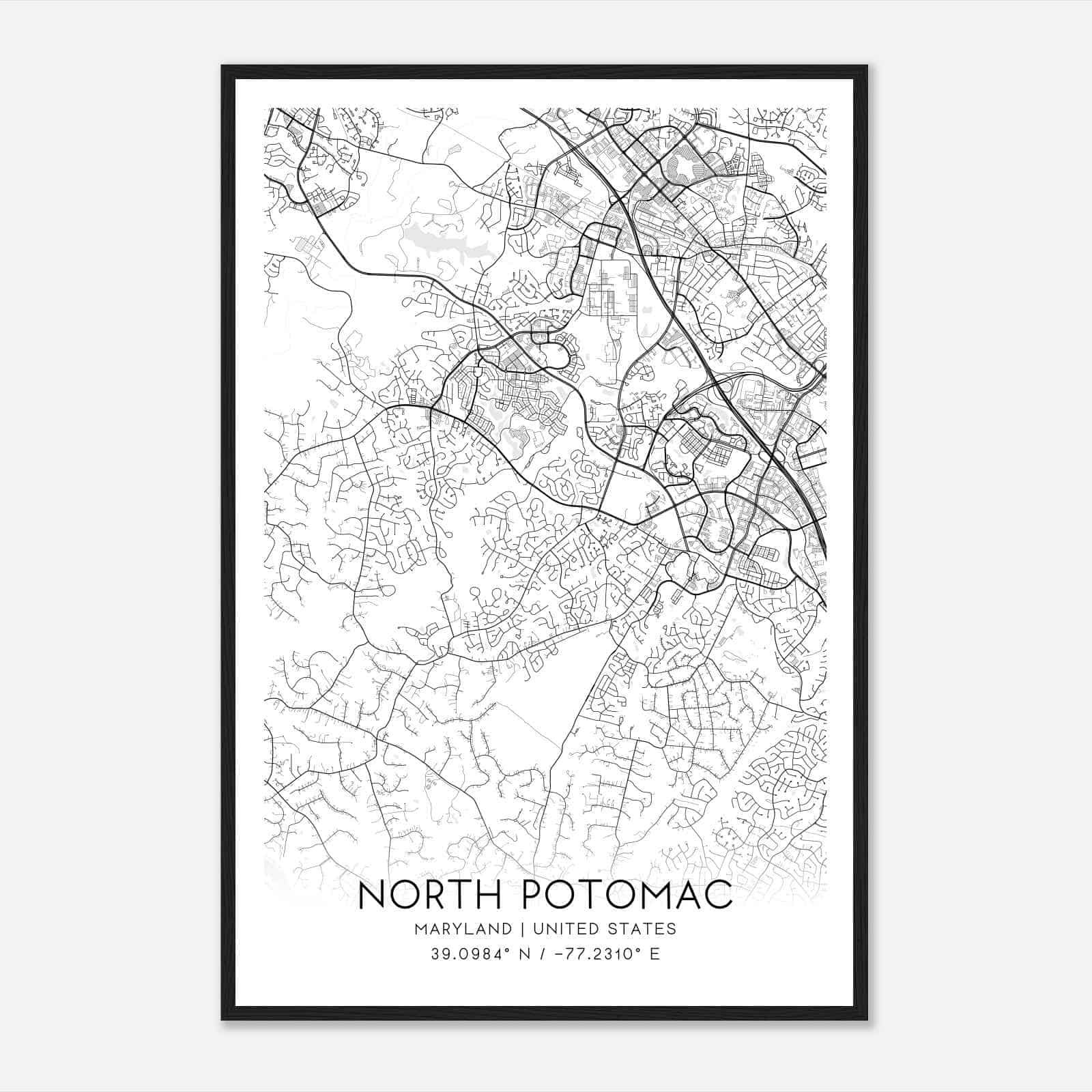 North Potomac Maryland Map Poster, Modern Home Decor Wall Art Print