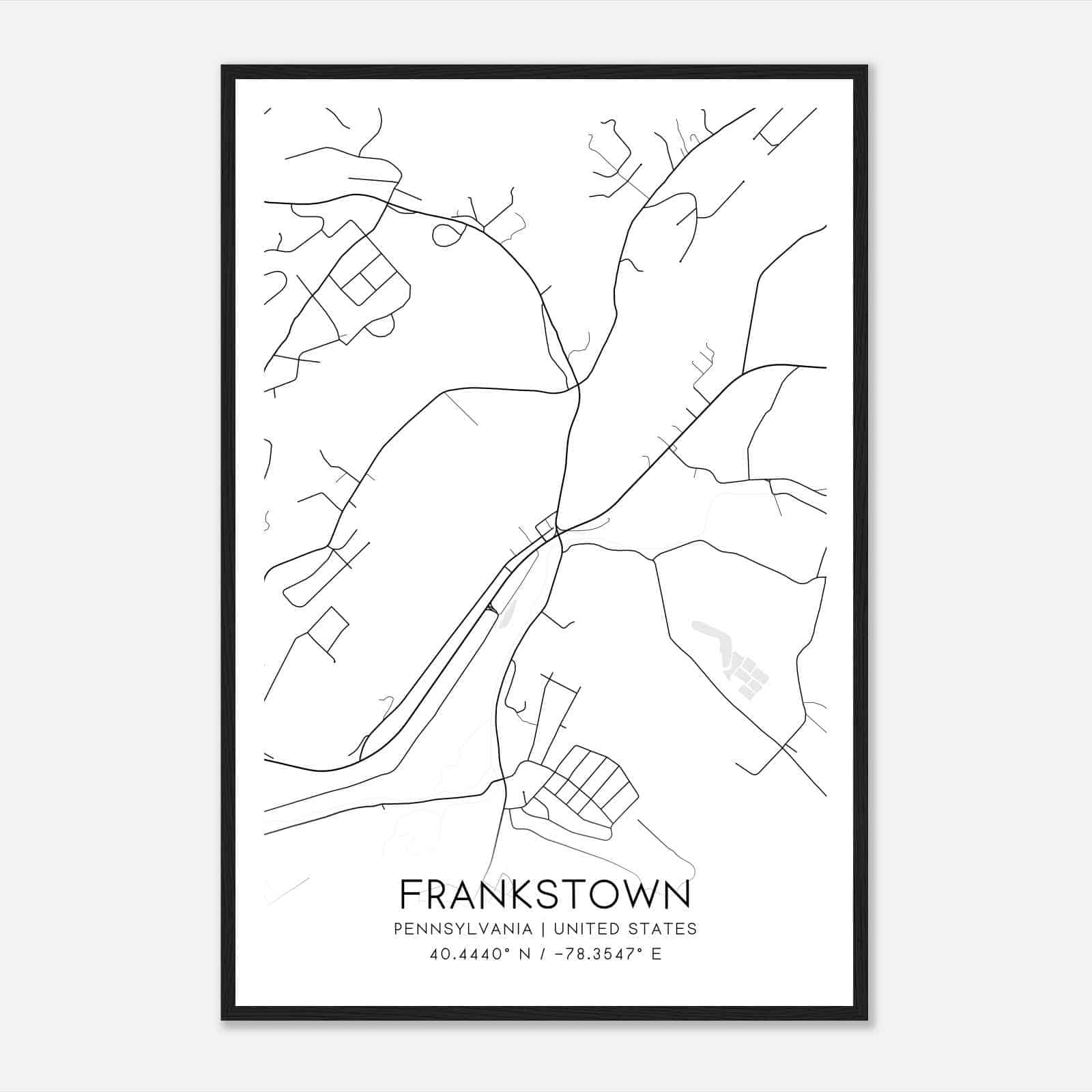 Frankstown Pennsylvania Map Poster, Modern Home Decor Wall Art Print