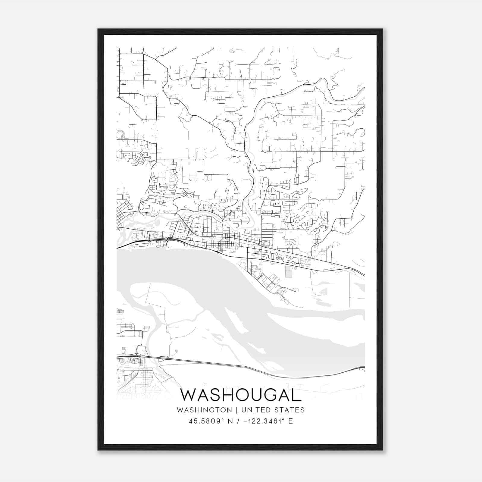 Washougal Washington Map Poster, Modern Home Decor Wall Art Print