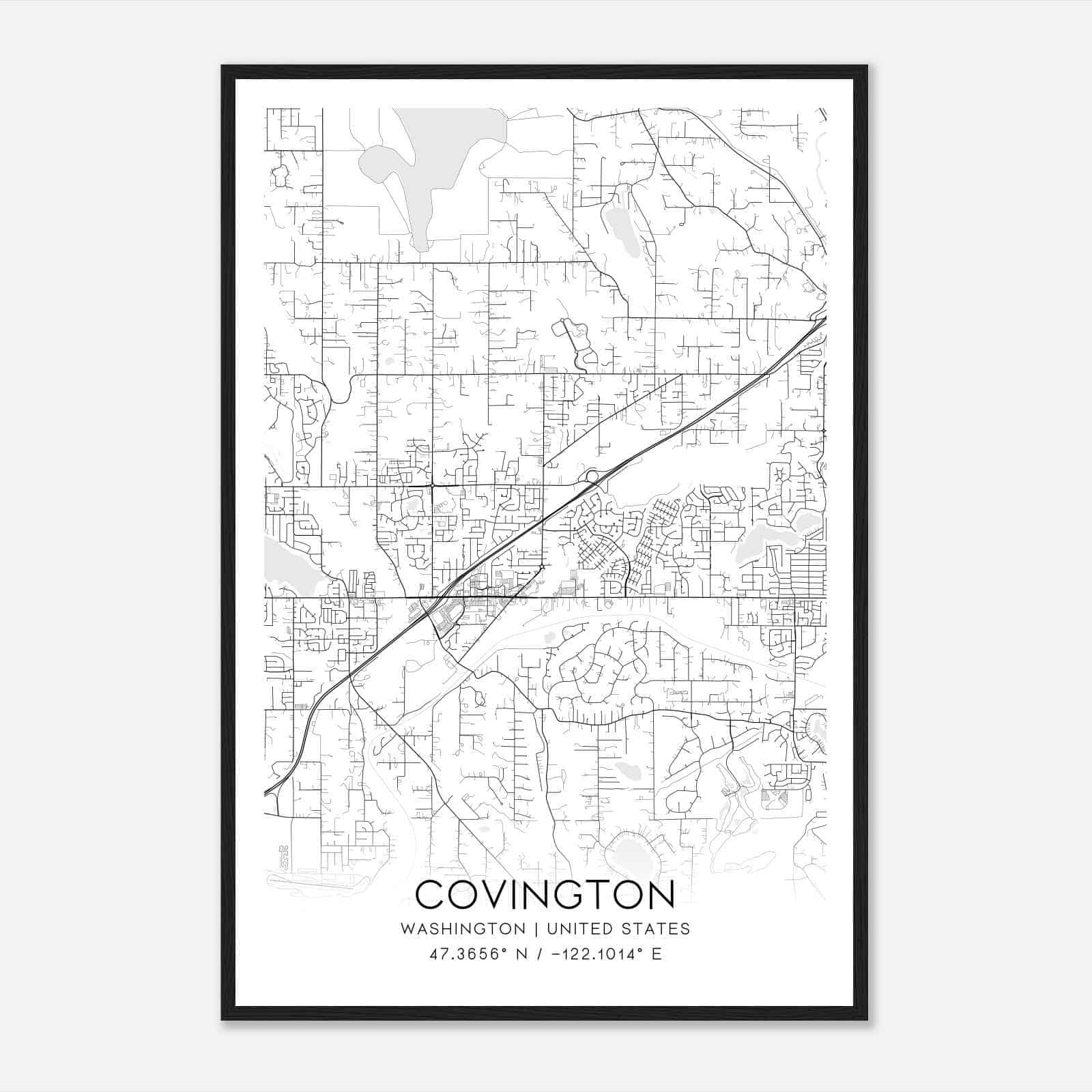 Covington Washington Map Poster, Modern Home Decor Wall Art Print