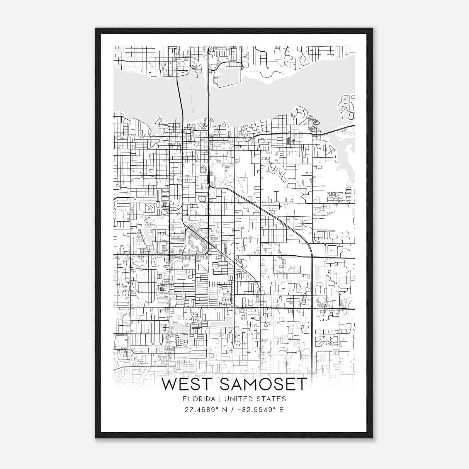 West Samoset Florida Map Poster, Modern Home Decor Wall Art Print