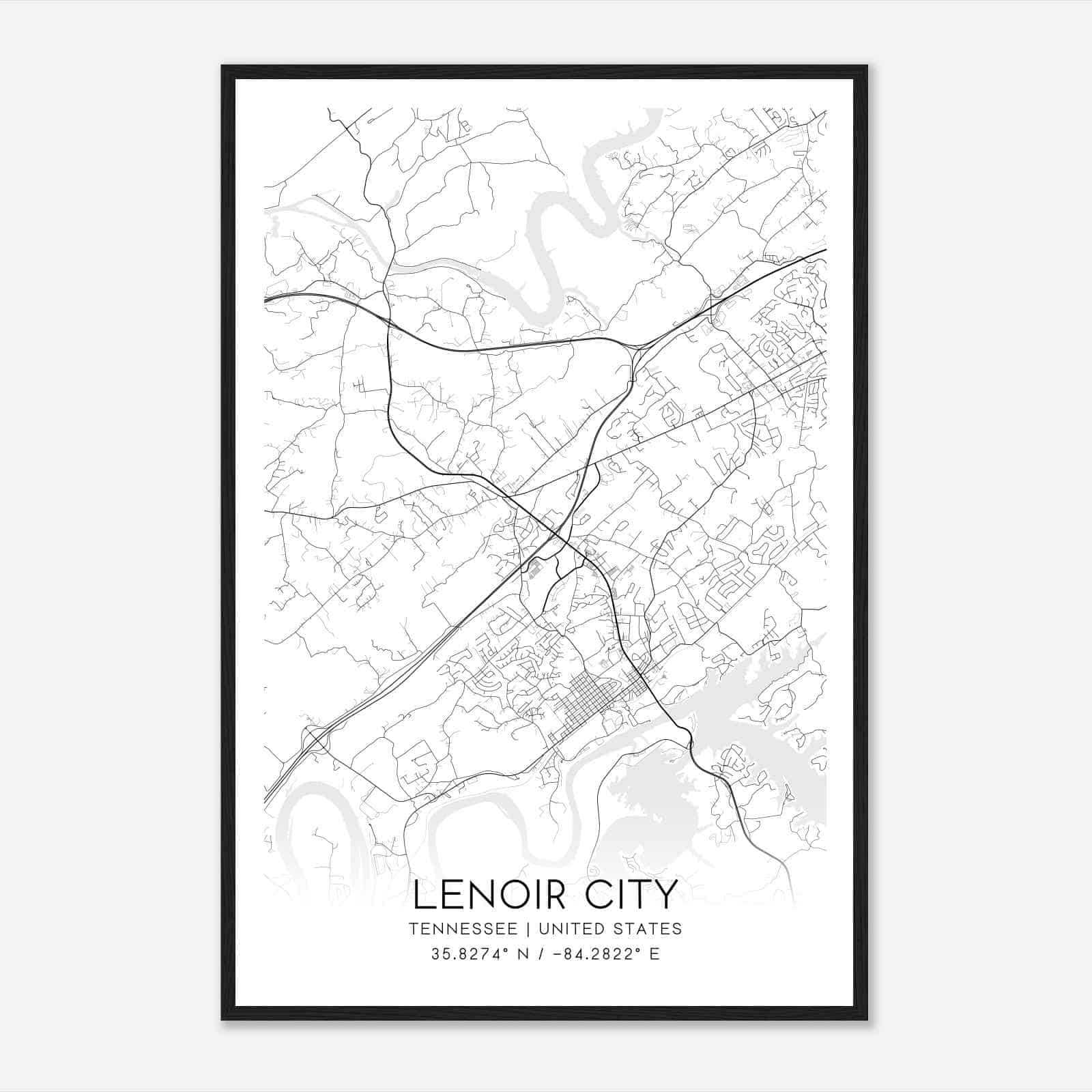 Lenoir City Tennessee Map Poster, Modern Home Decor Wall Art Print