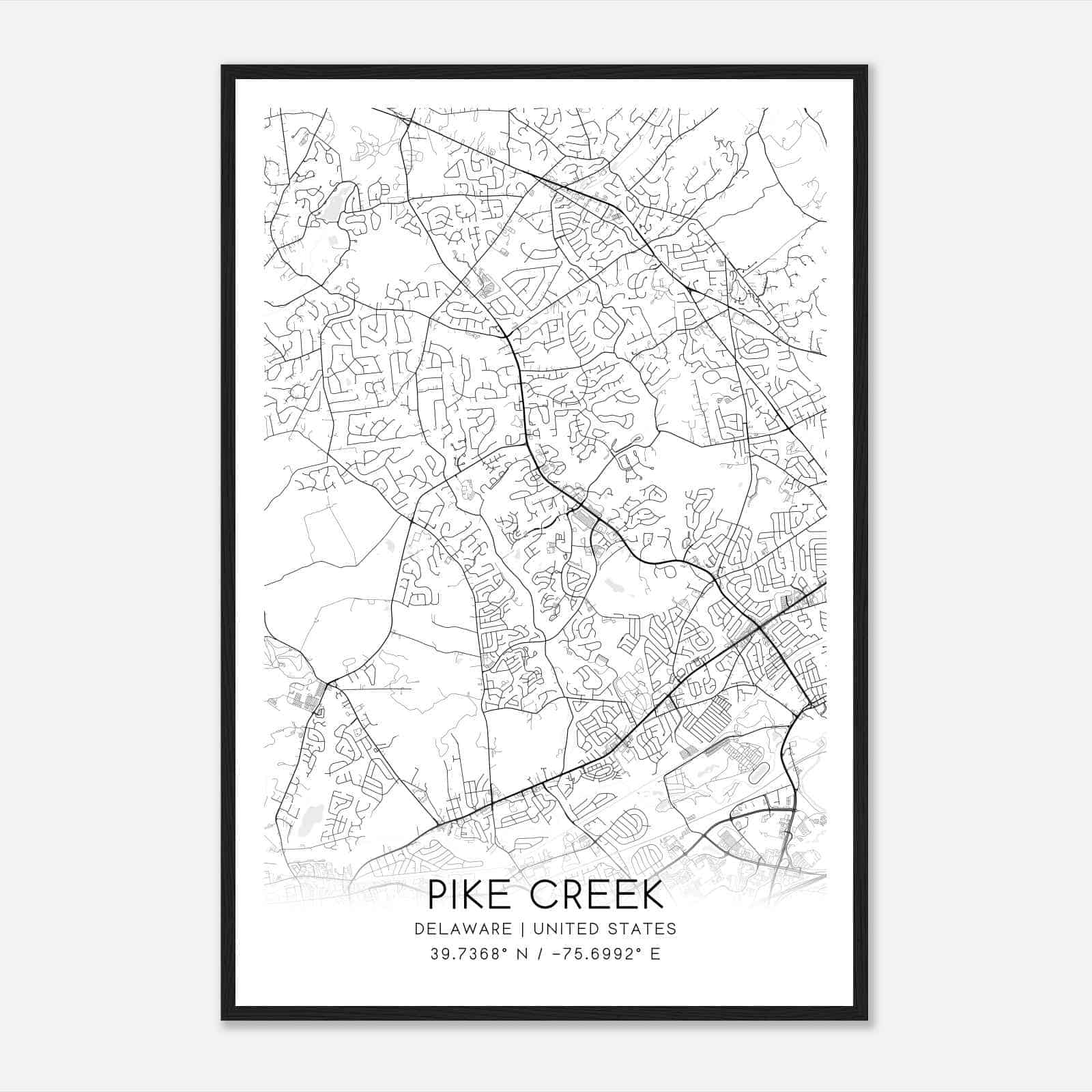 Pike Creek Delaware Map Poster, Modern Home Decor Wall Art Print