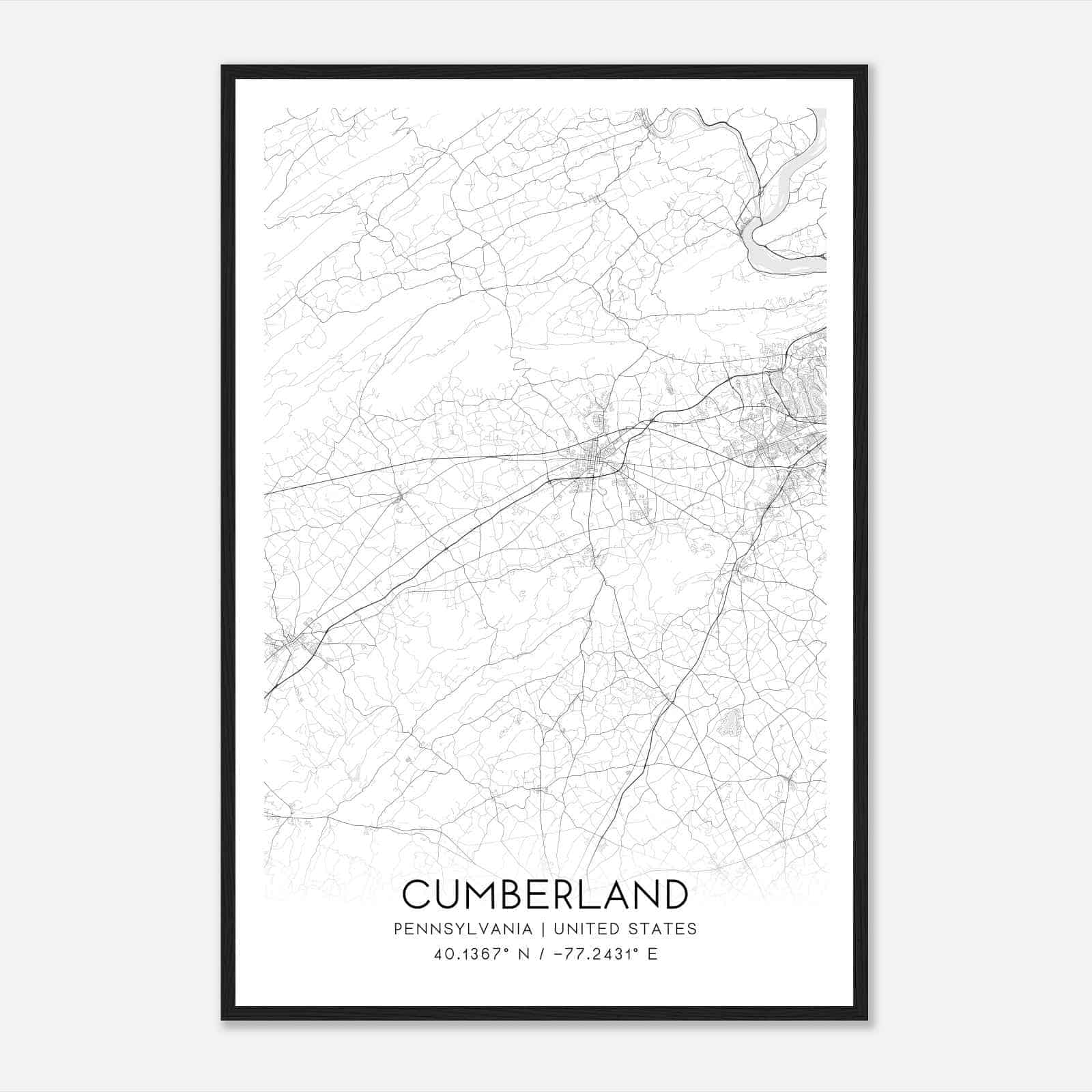 Cumberland Pennsylvania Map Poster, Modern Home Decor Wall Art Print