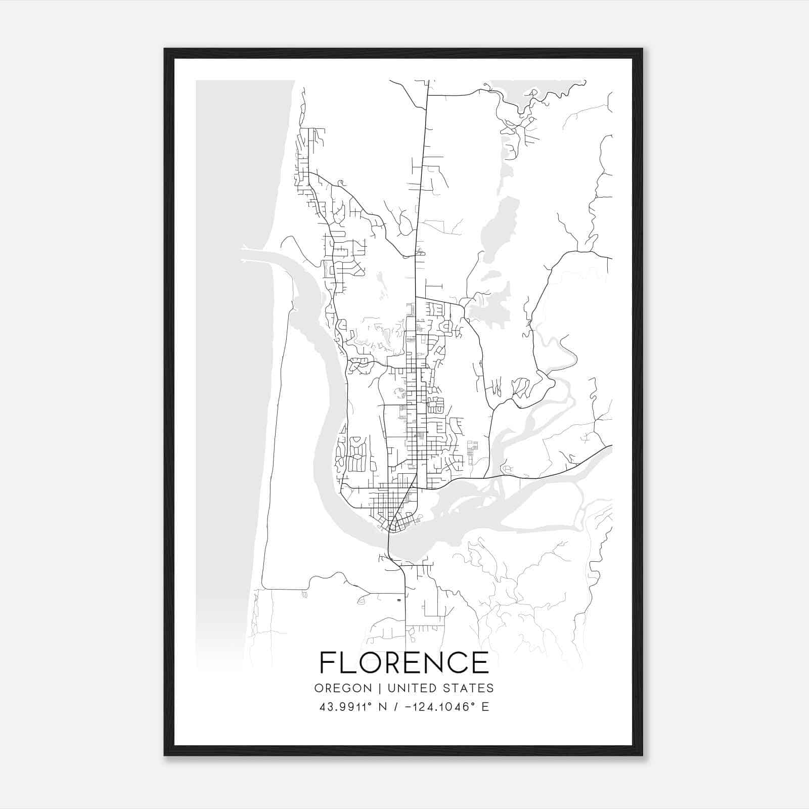 Florence Oregon Map Poster, Modern Home Decor Wall Art Print