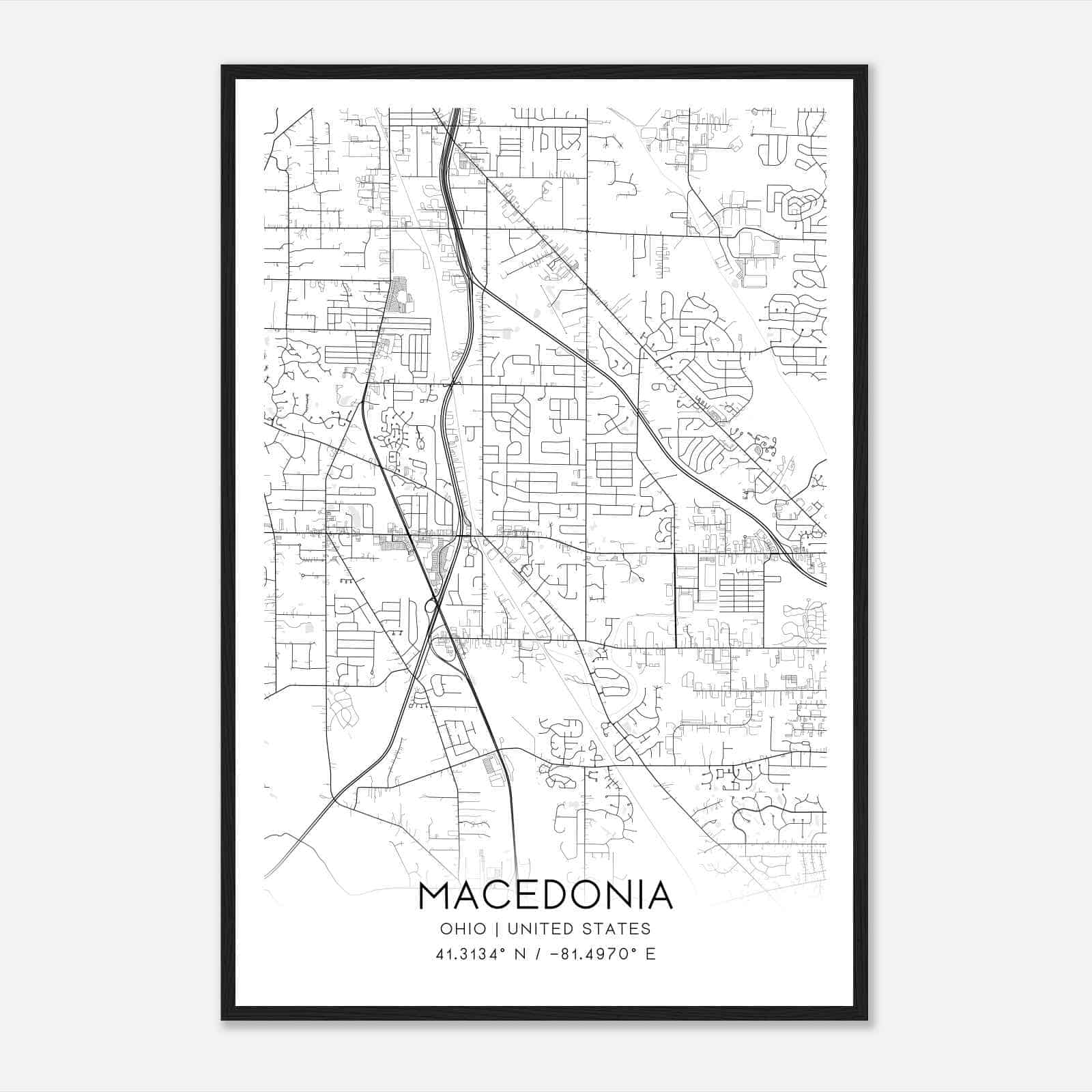 Macedonia Ohio Map Poster, Modern Home Decor Wall Art Print